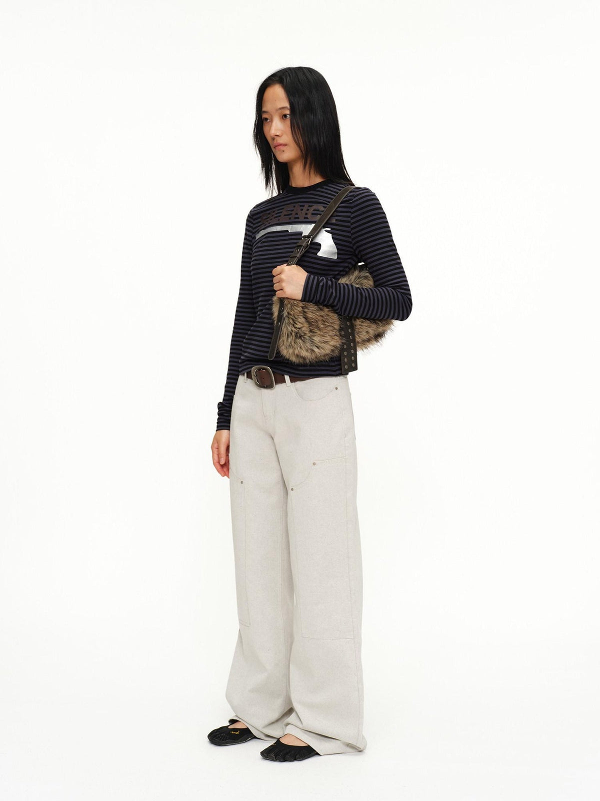 Faux Fur Belt Accent Vintage Pillow Single Strap Underarm Daily Youth Bag
