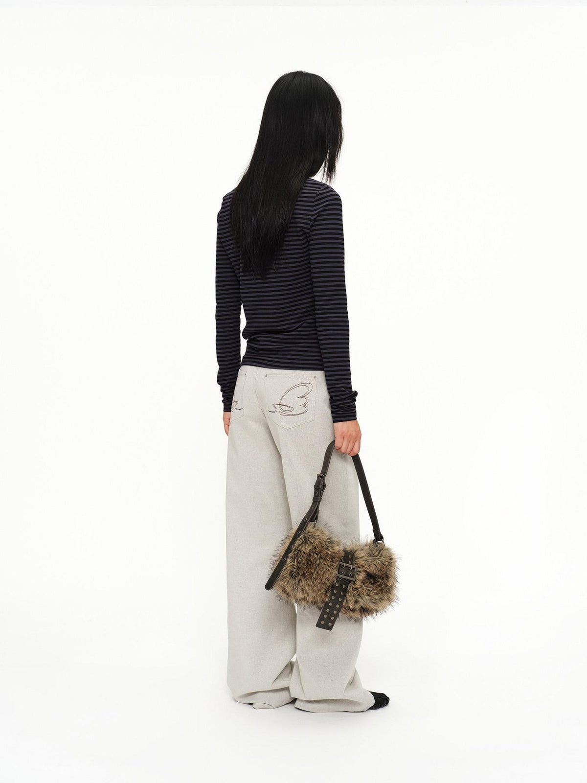 Faux Fur Belt Accent Vintage Pillow Single Strap Underarm Daily Youth Bag