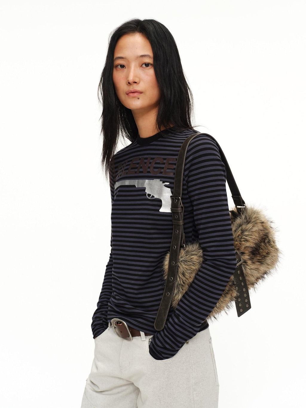 Faux Fur Belt Accent Vintage Pillow Single Strap Underarm Daily Youth Bag