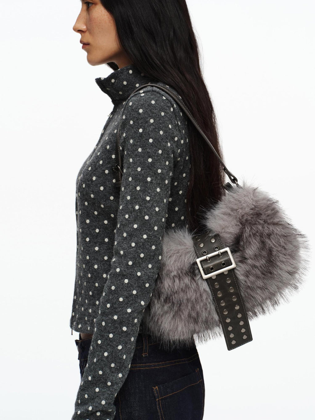 Faux Fur Belt Accent Vintage Pillow Single Strap Underarm Daily Youth Bag