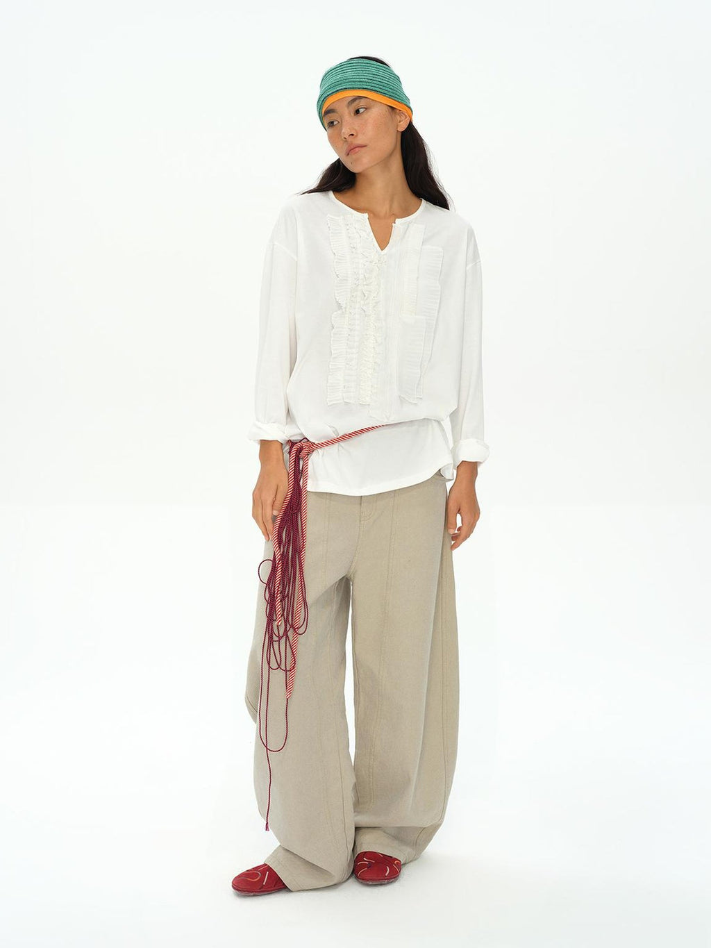Frayed Lotus Lace Poet Tee French Pleat Long Sleeves