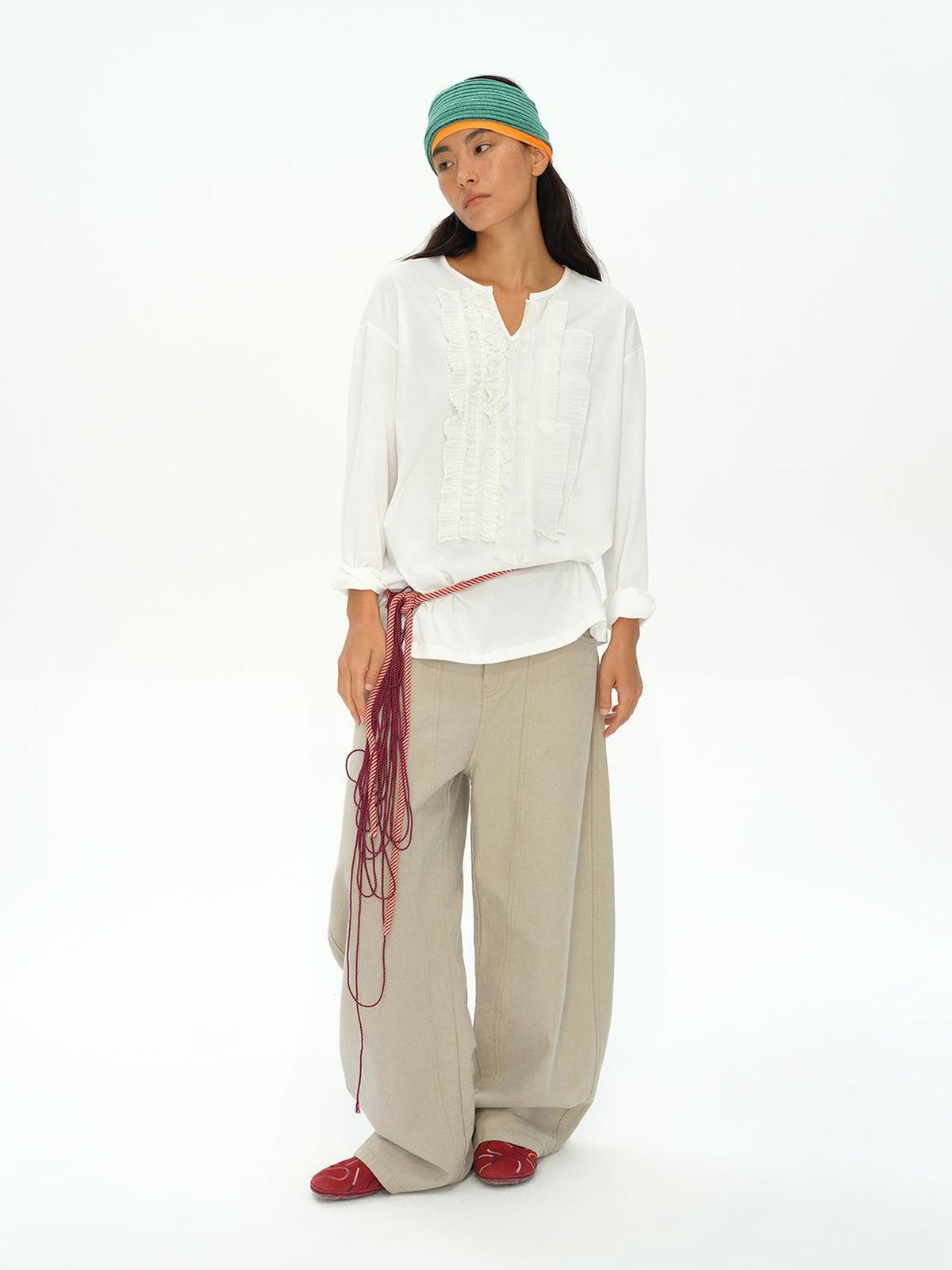 Frayed Lotus Lace Poet Tee French Pleat Long Sleeves
