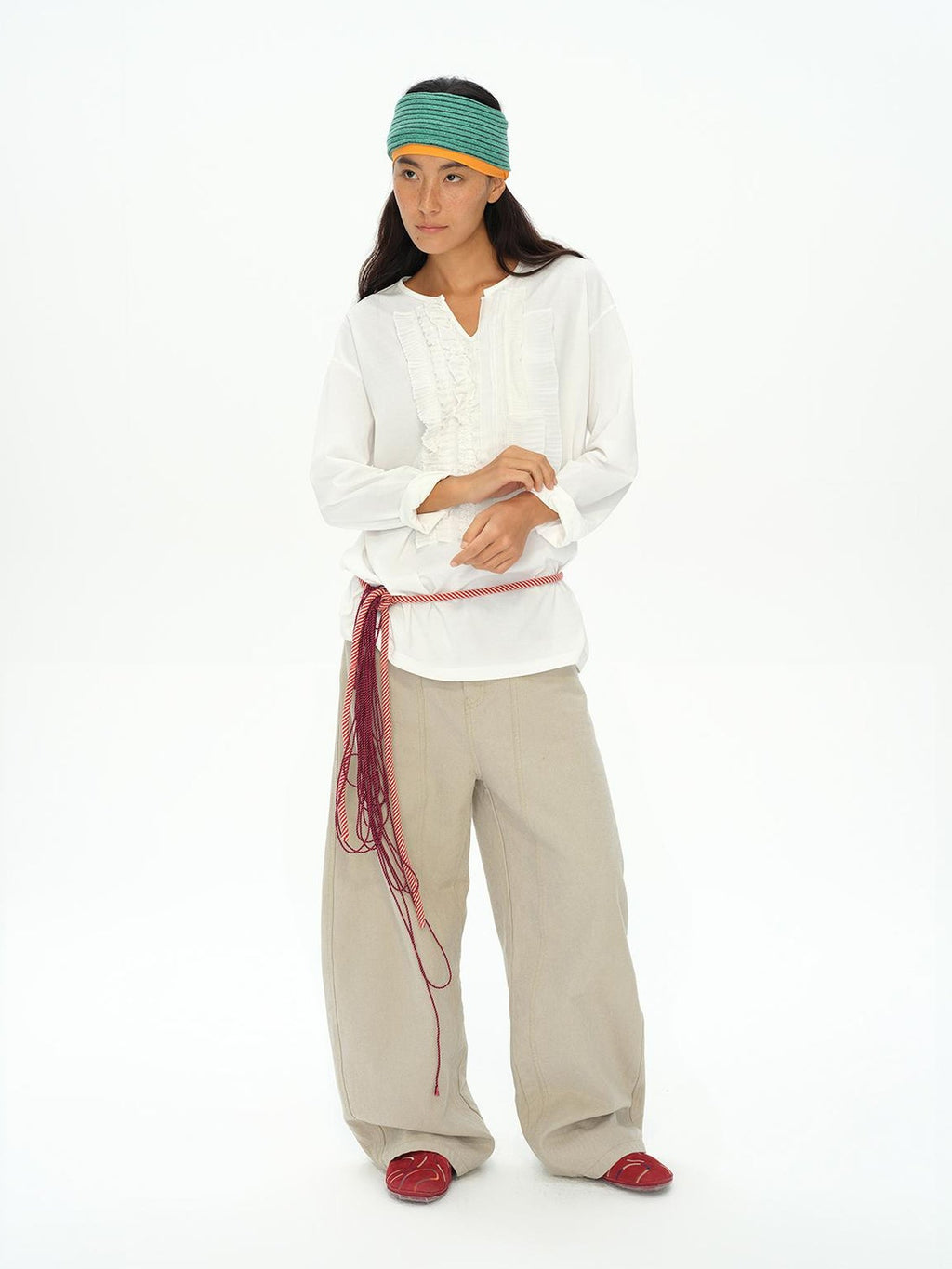 Frayed Lotus Lace Poet Tee French Pleat Long Sleeves
