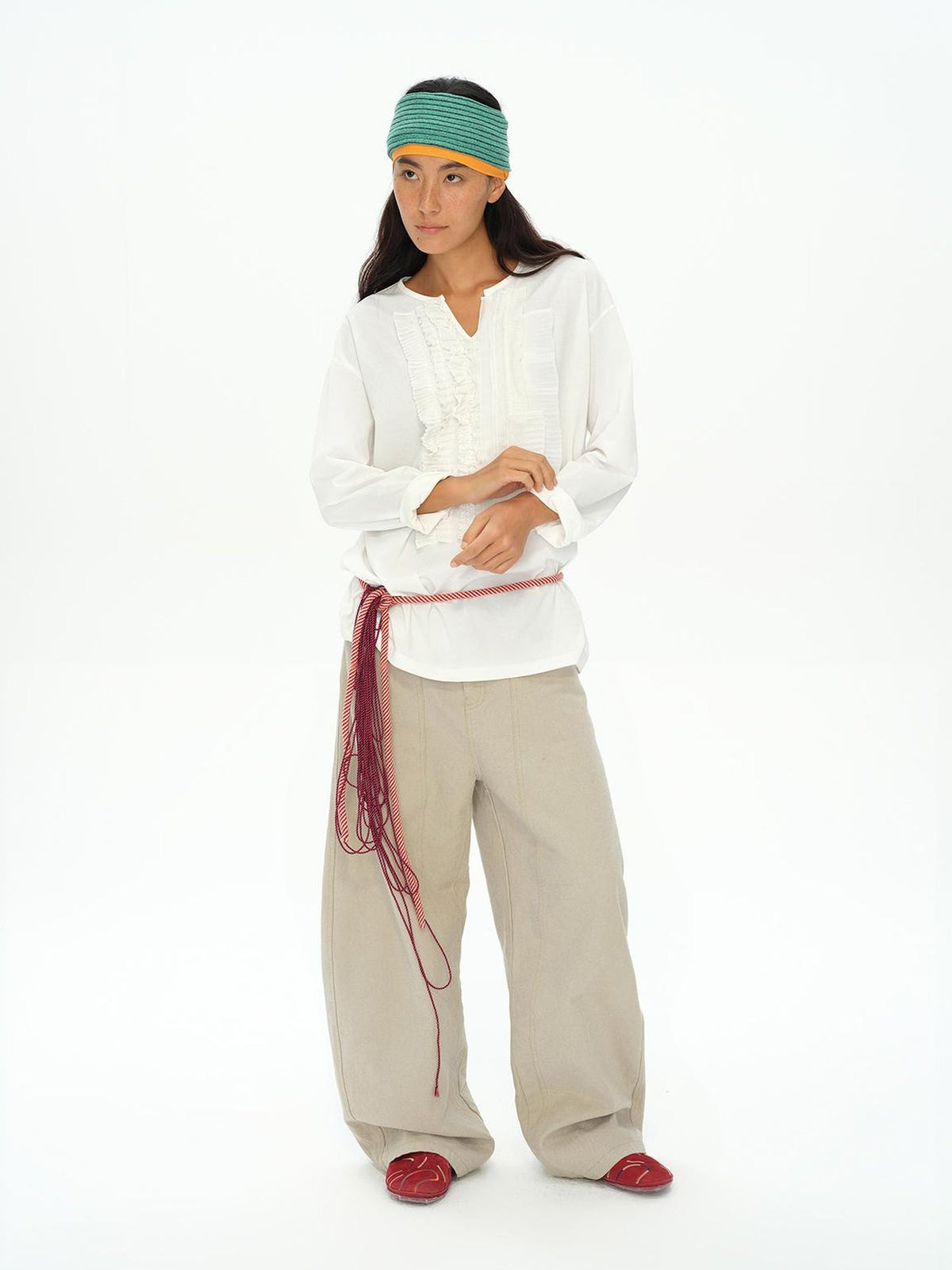 Frayed Lotus Lace Poet Tee French Pleat Long Sleeves