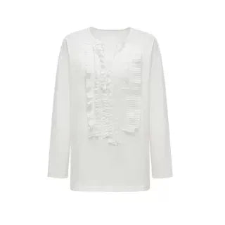 Frayed Lotus Lace Poet Tee French Pleat Long Sleeves