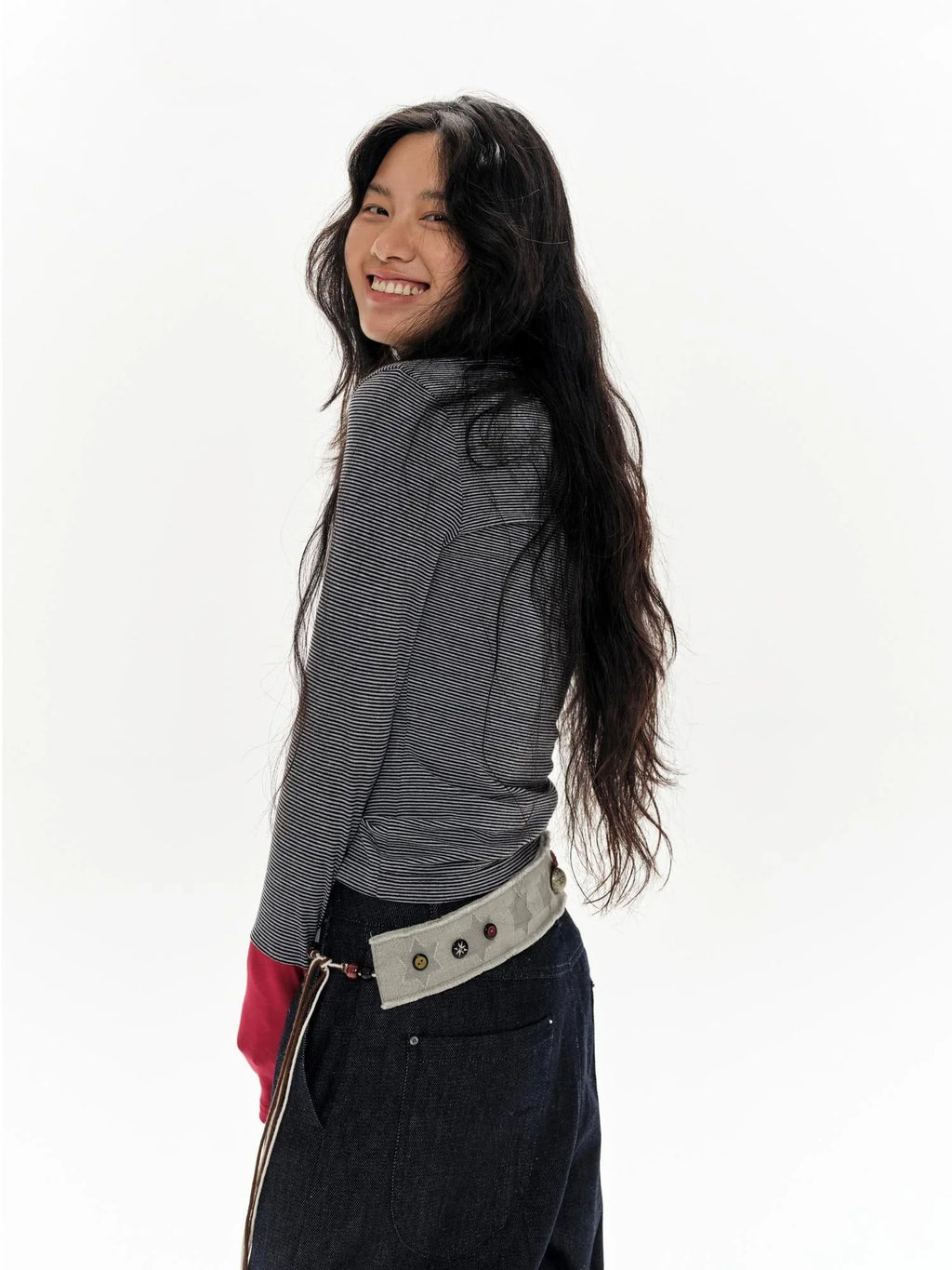 Green Star Contrast Belt With Lotus Buttons