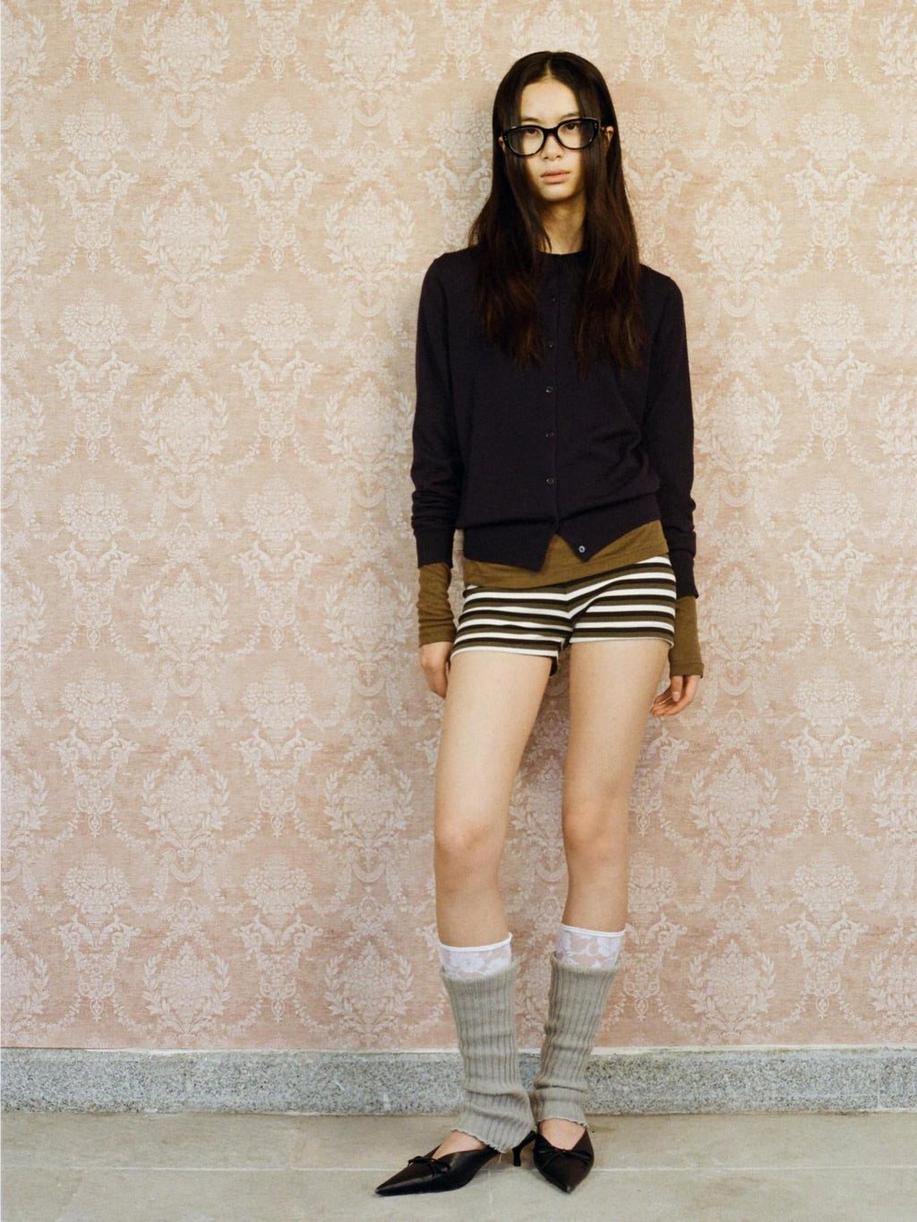 High Waist Slim Fit Office Commuter Striped Rayon Cotton Women Tea Green Shorts