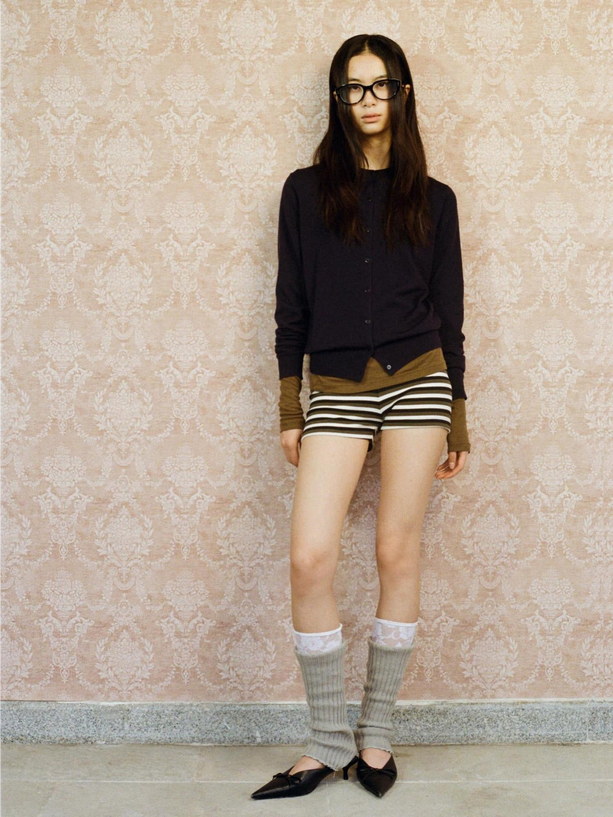 High Waist Slim Fit Office Commuter Striped Rayon Cotton Women Tea Green Shorts