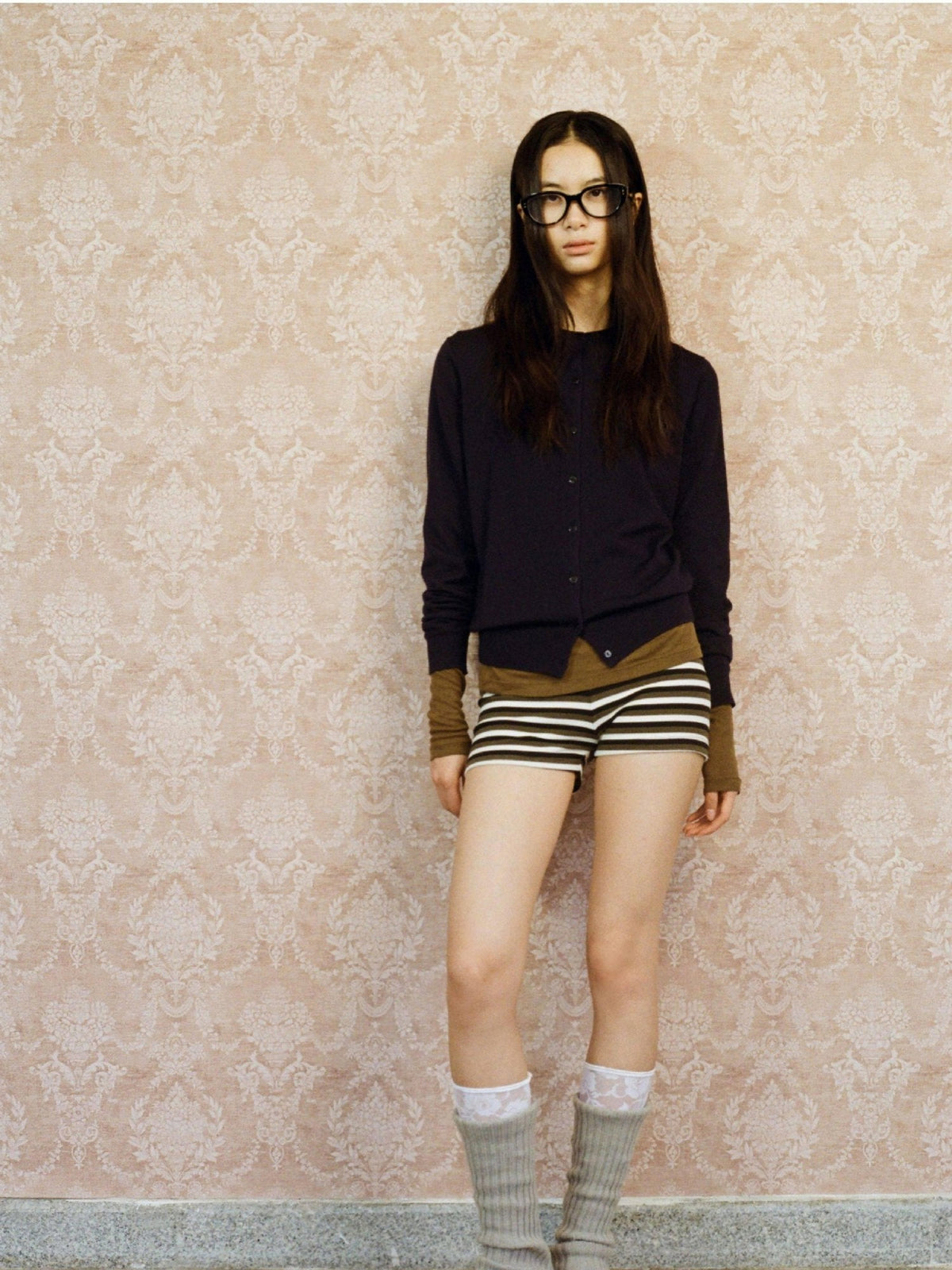 High Waist Slim Fit Office Commuter Striped Rayon Cotton Women Tea Green Shorts