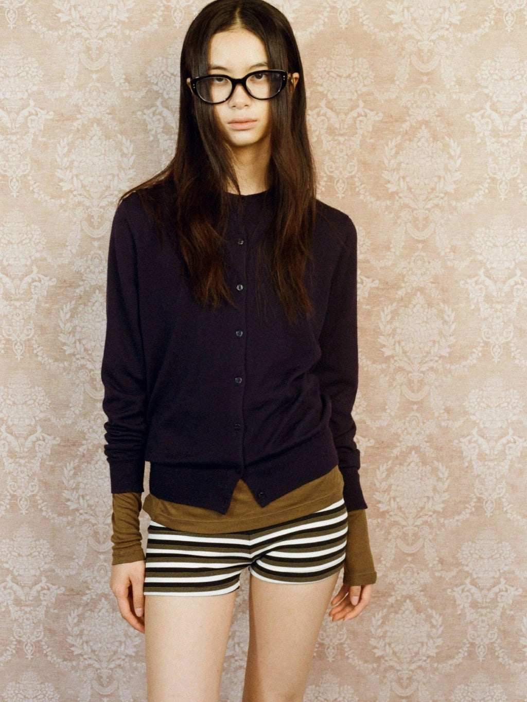 High Waist Slim Fit Office Commuter Striped Rayon Cotton Women Tea Green Shorts