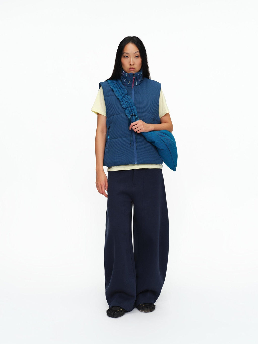Insulated Versatile Stand Collar Zip Closure Button Prussian Blue Vest