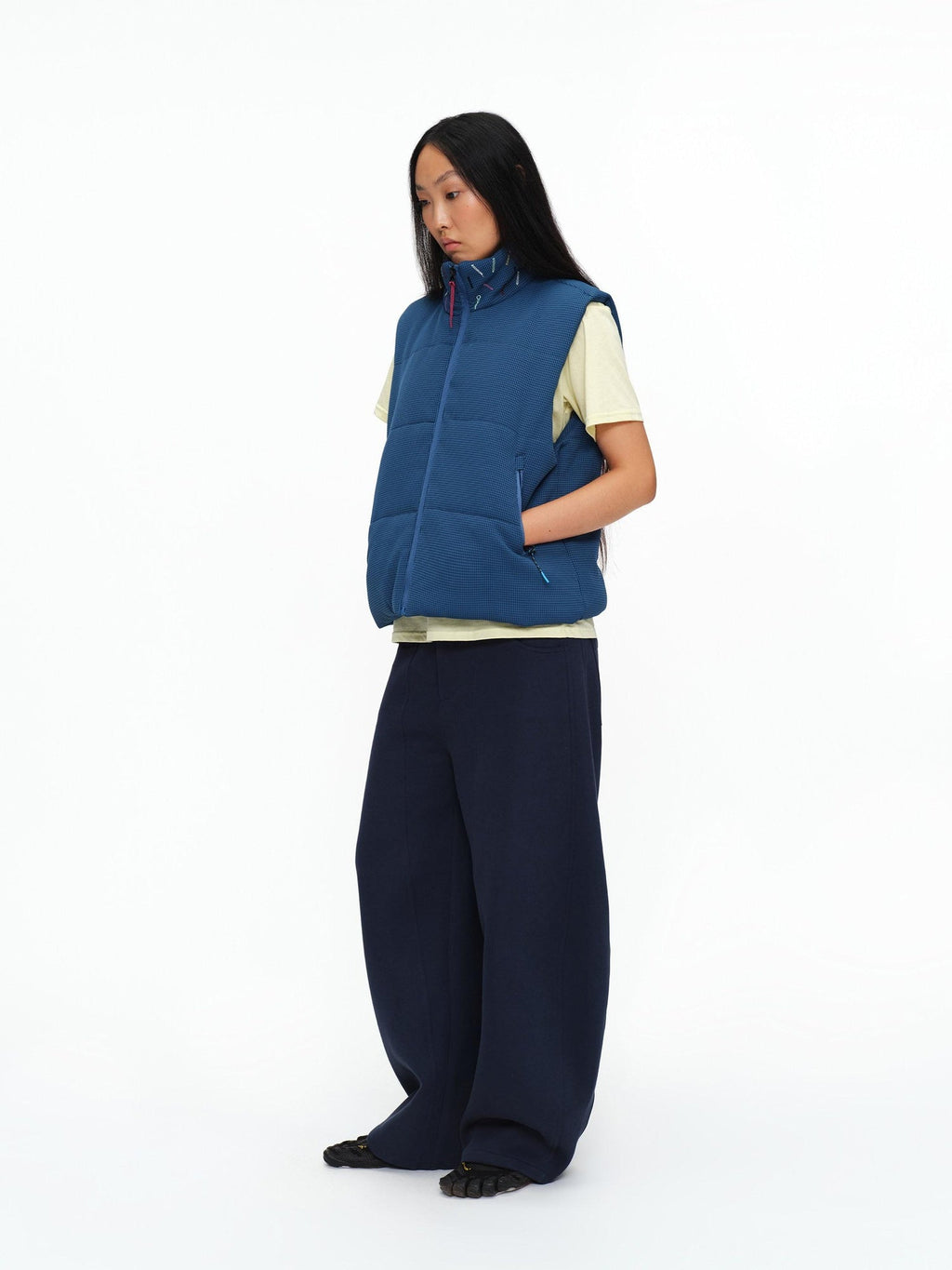 Insulated Versatile Stand Collar Zip Closure Button Prussian Blue Vest
