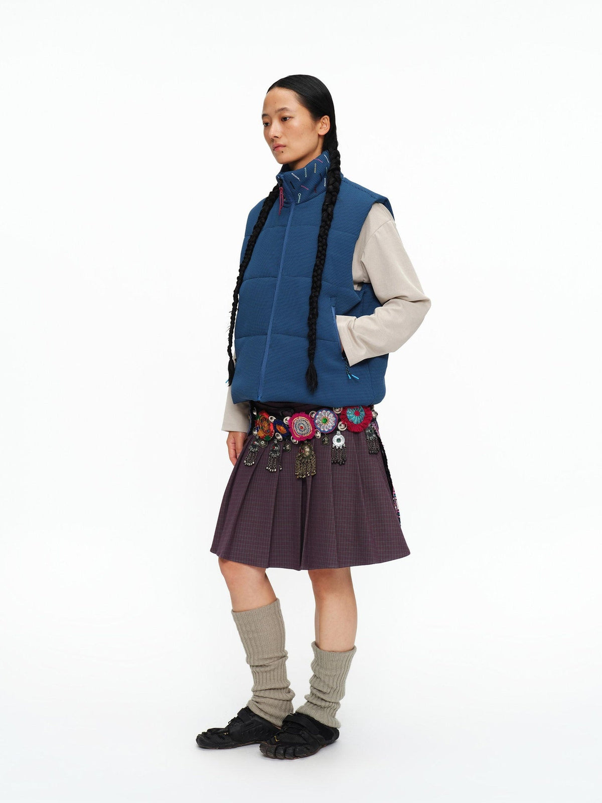 Insulated Versatile Stand Collar Zip Closure Button Prussian Blue Vest