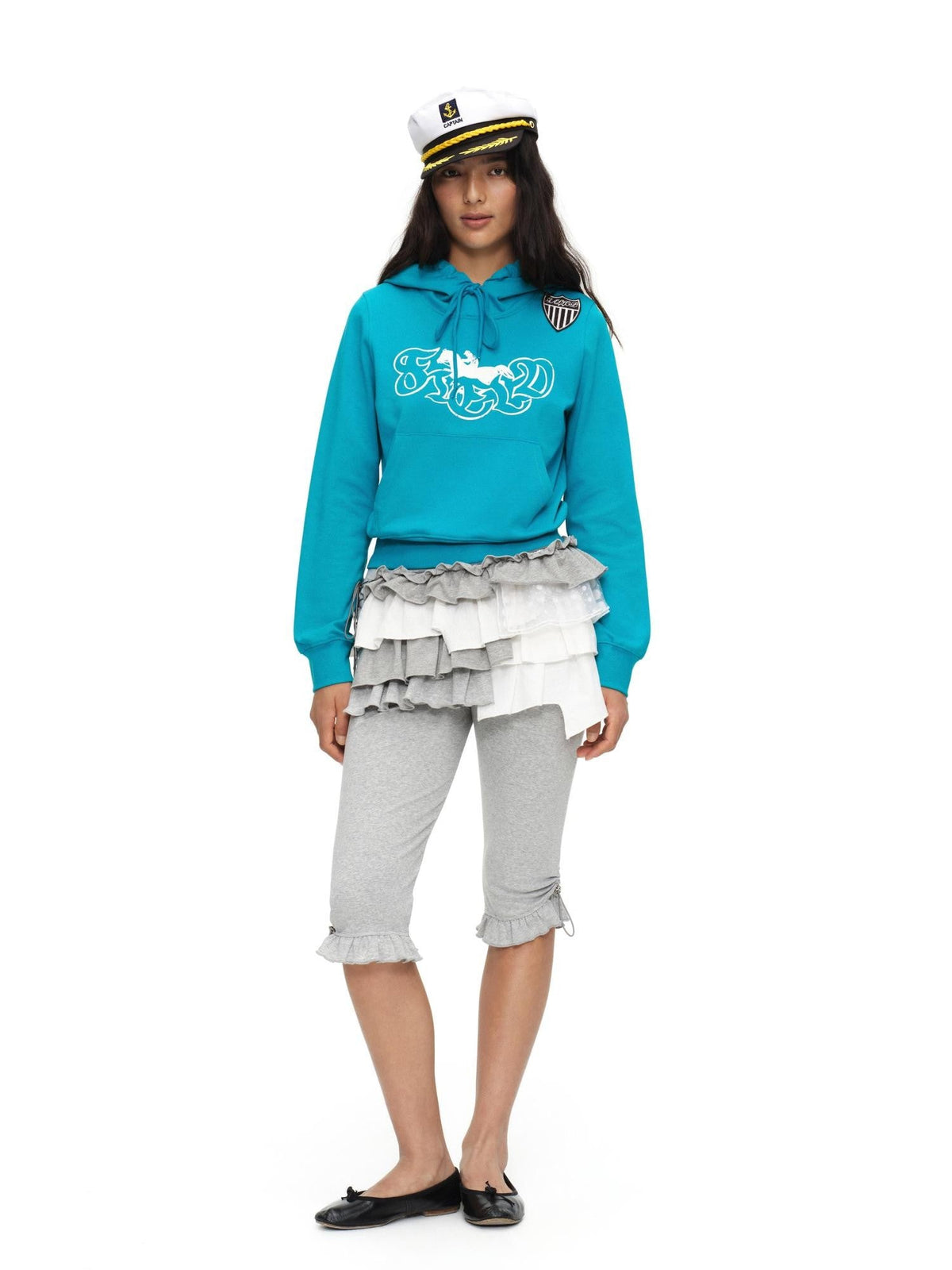 Light Heather Gray Ruffle Hem Slimming Layered Women'S Cotton Leggings