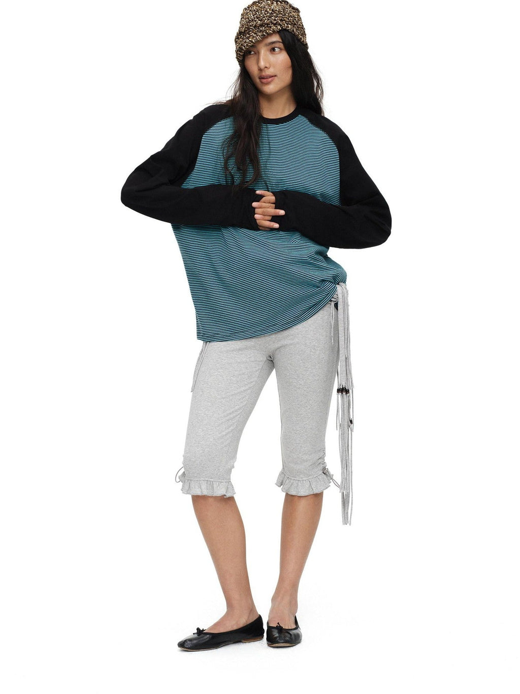 Light Heather Gray Ruffle Hem Slimming Layered Women'S Cotton Leggings
