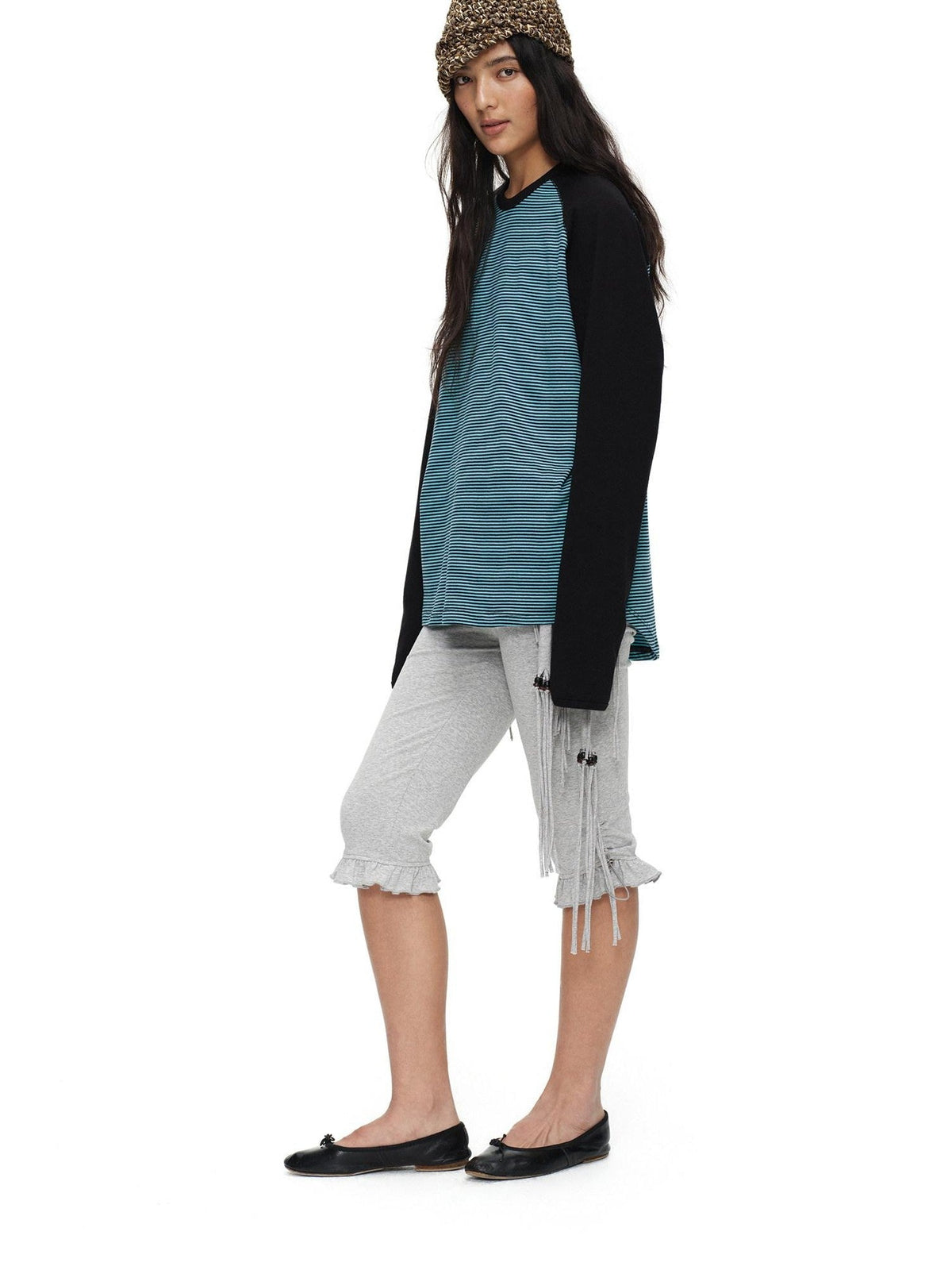Light Heather Gray Ruffle Hem Slimming Layered Women'S Cotton Leggings