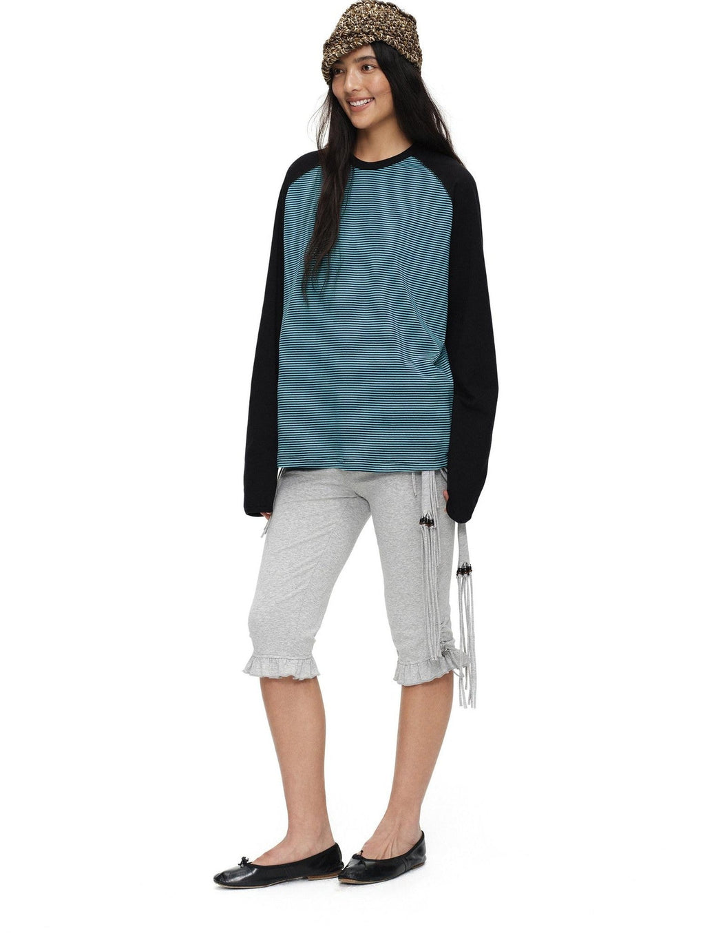 Light Heather Gray Ruffle Hem Slimming Layered Women'S Cotton Leggings
