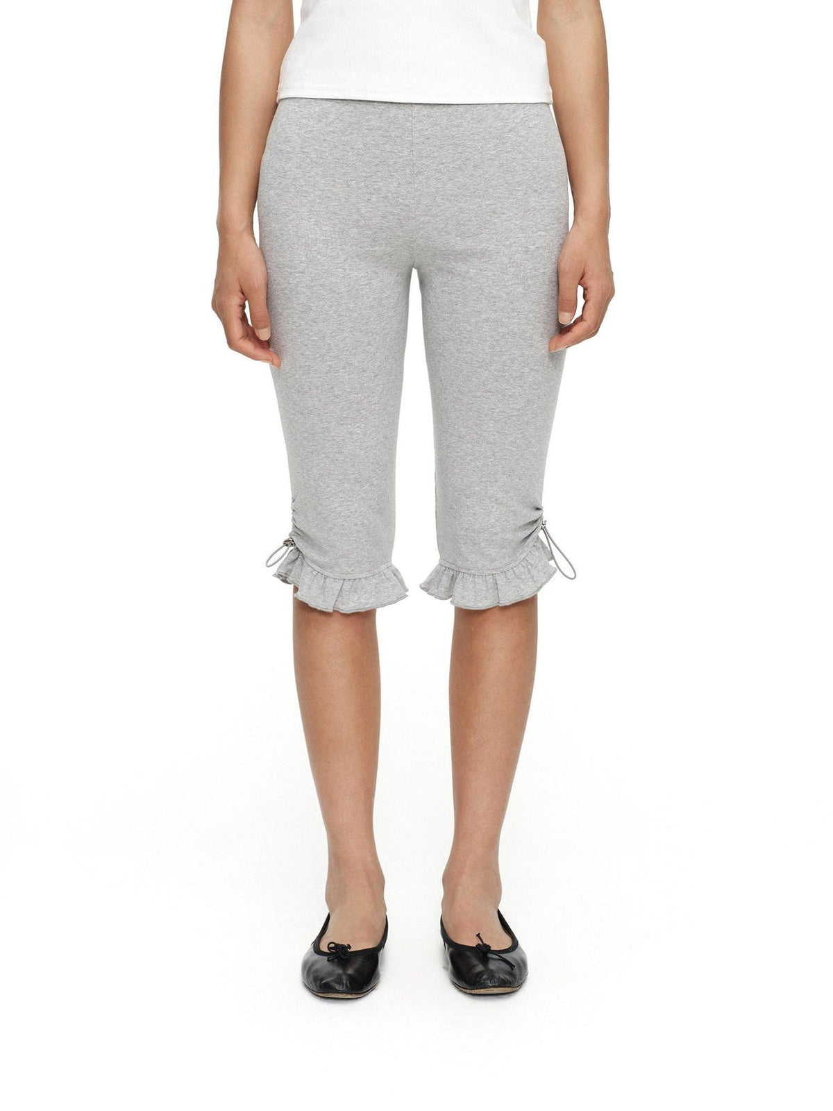 Light Heather Gray Ruffle Hem Slimming Layered Women'S Cotton Leggings