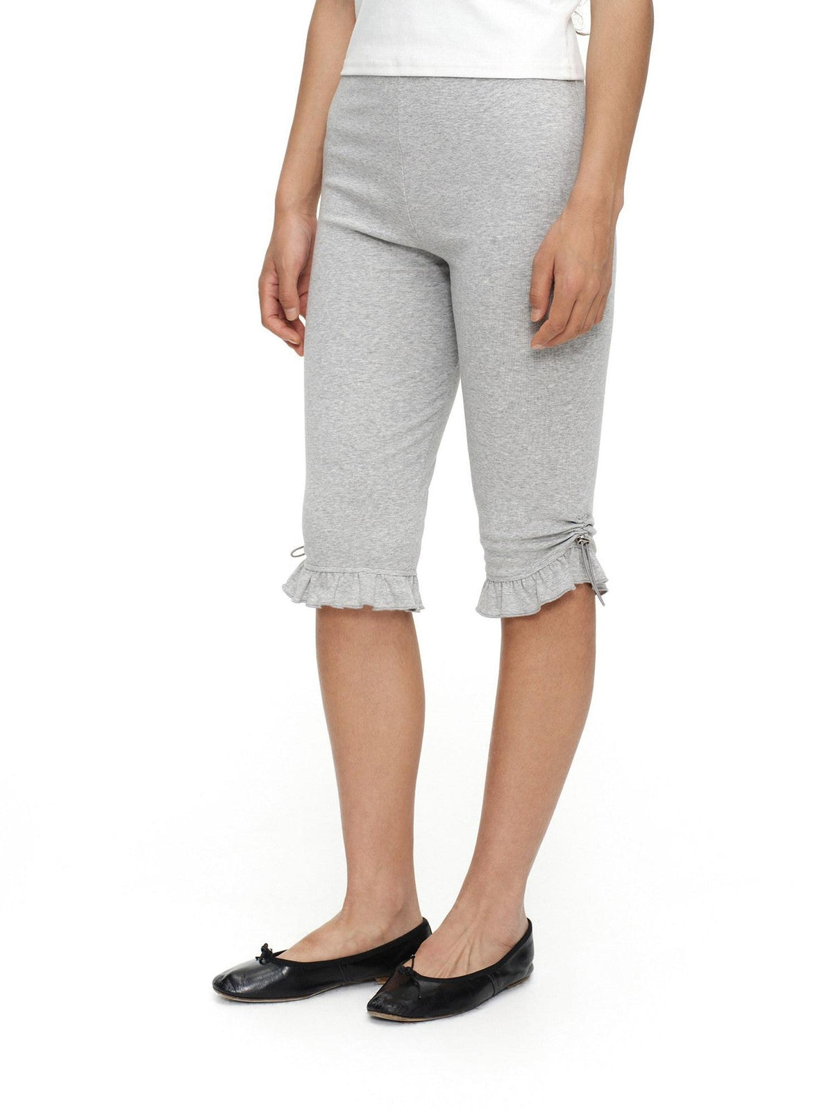 Light Heather Gray Ruffle Hem Slimming Layered Women'S Cotton Leggings
