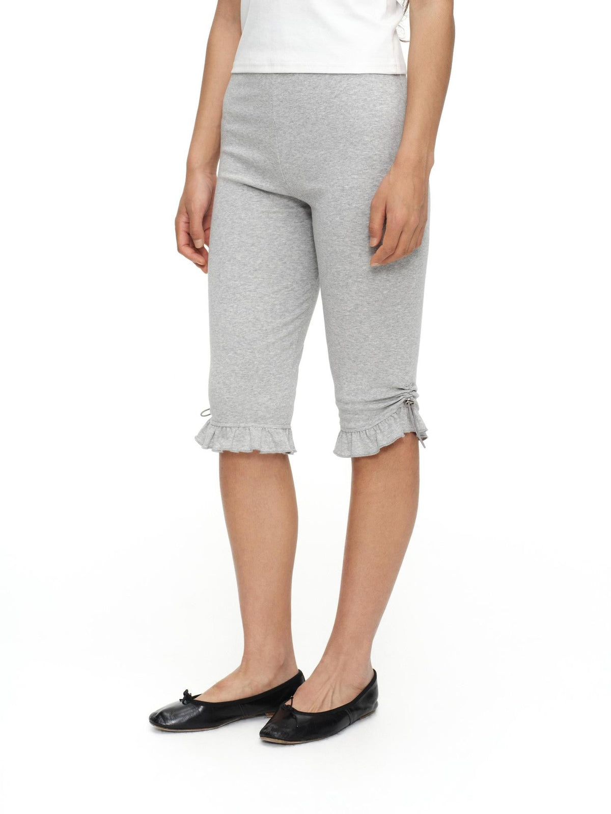 Light Heather Gray Ruffle Hem Slimming Layered Women'S Cotton Leggings