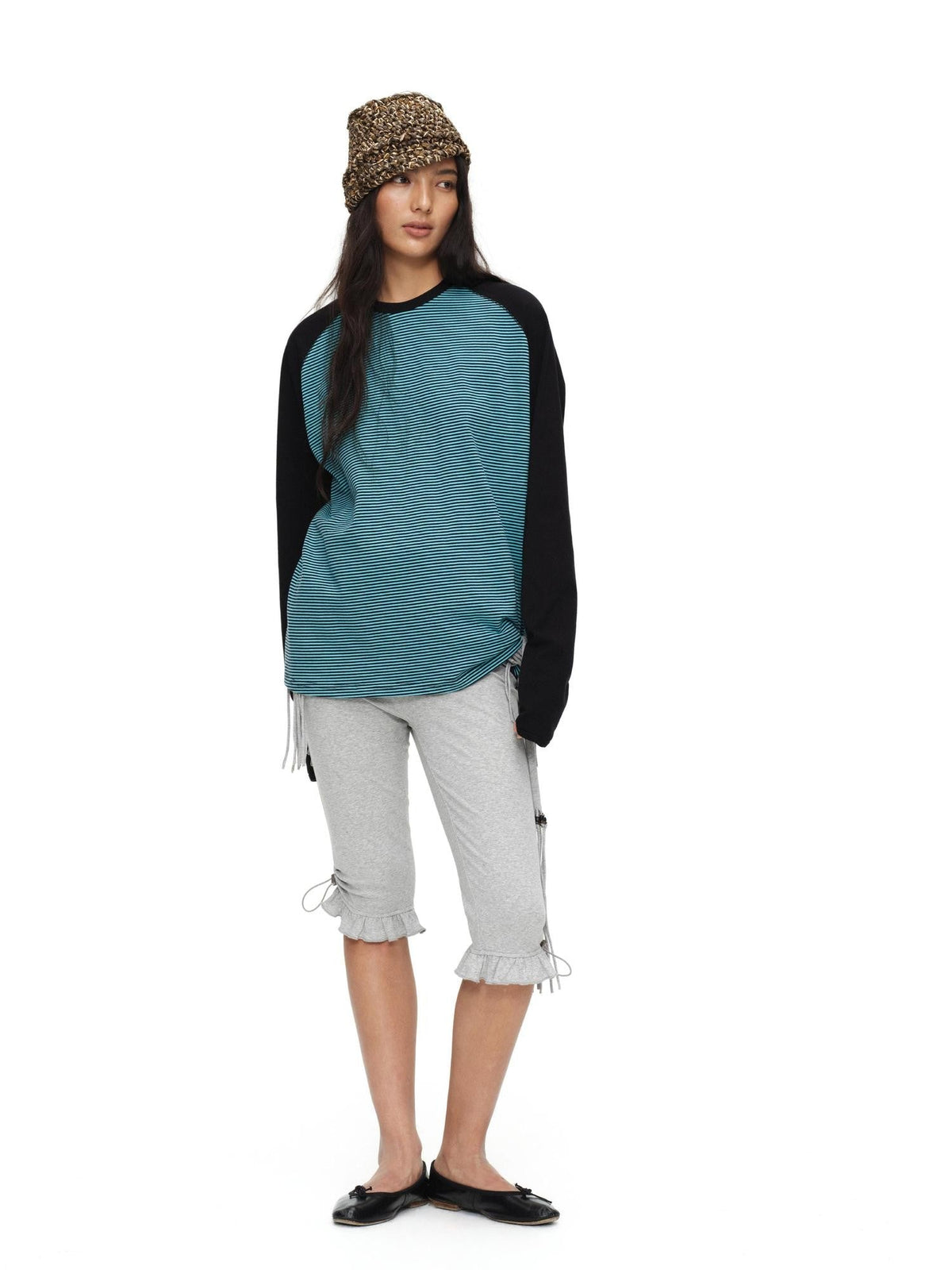 Light Heather Gray Ruffle Hem Slimming Layered Women'S Cotton Leggings