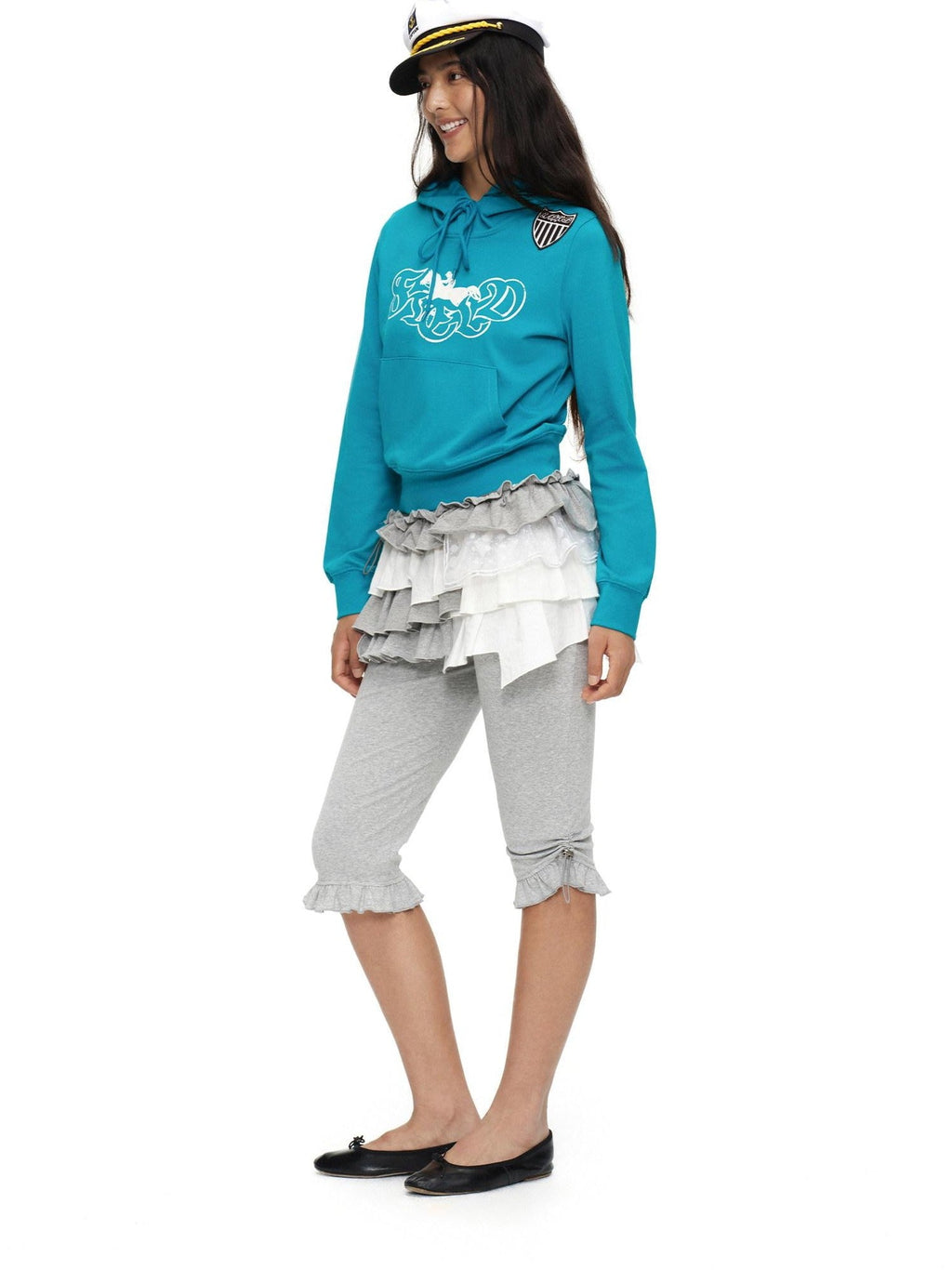 Light Heather Gray Ruffle Hem Slimming Layered Women'S Cotton Leggings