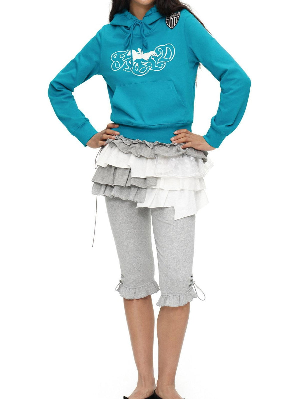 Light Heather Gray Ruffle Hem Slimming Layered Women'S Cotton Leggings