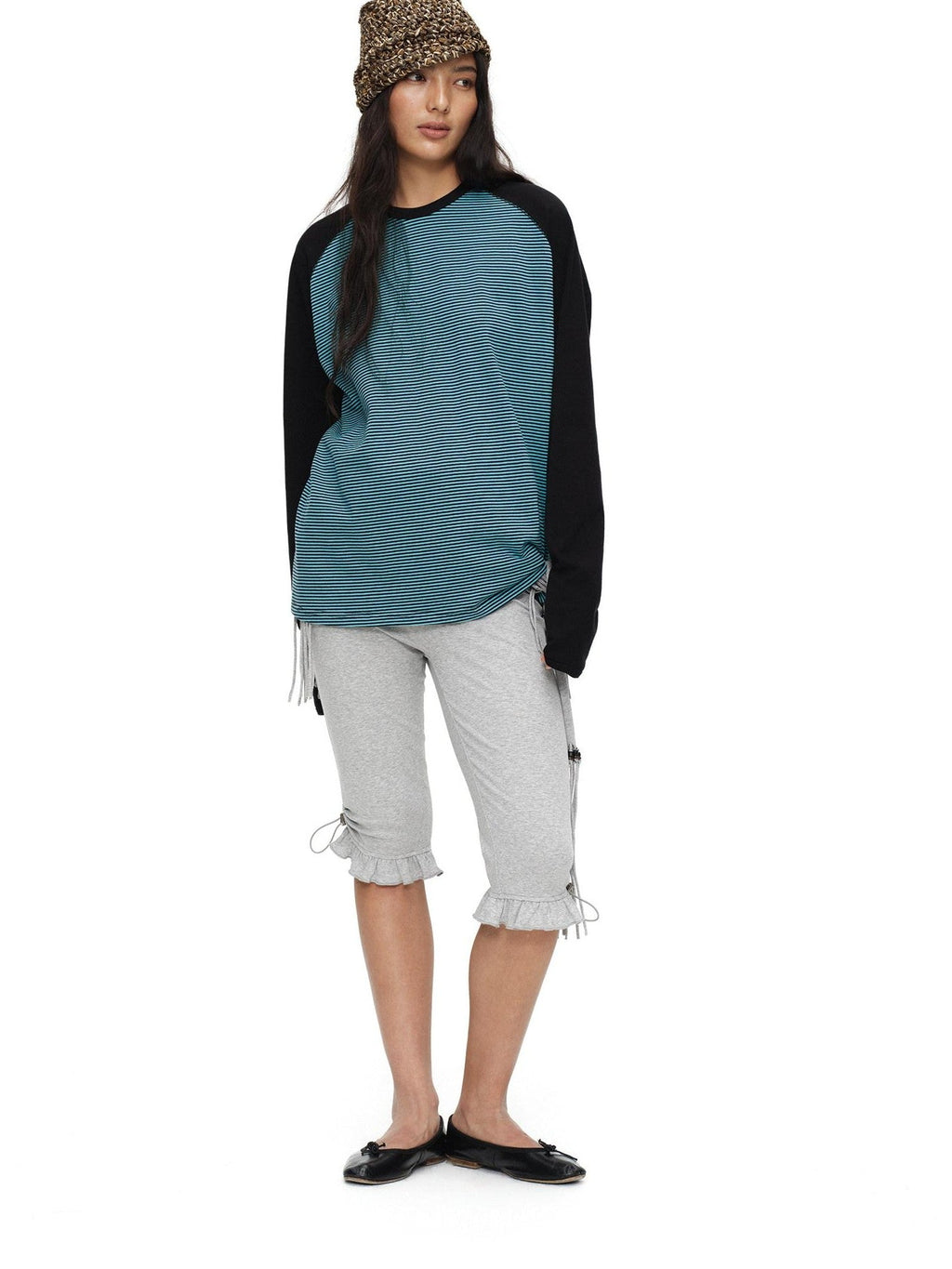 Light Heather Gray Ruffle Hem Slimming Layered Women'S Cotton Leggings