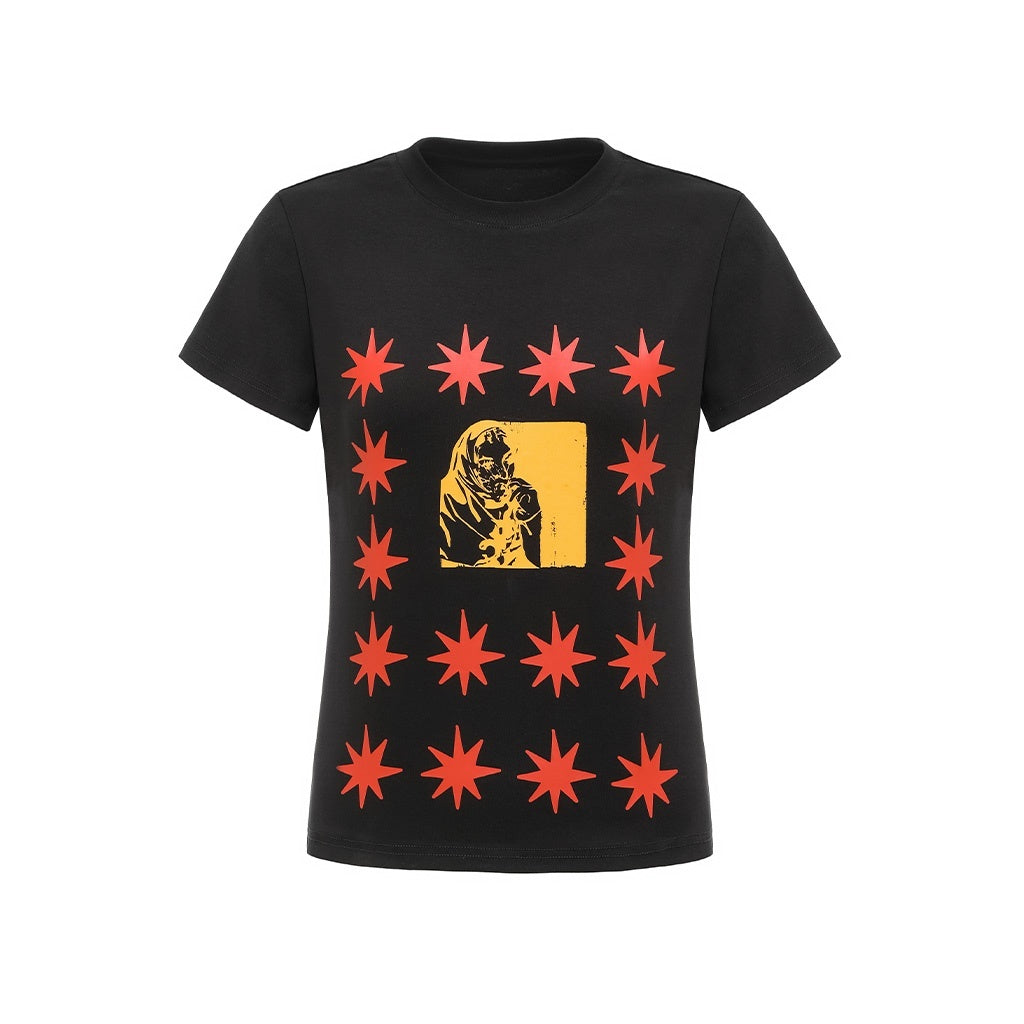 London Street Dotted Star Print Women's Cotton Spandex Slim T-shirts
