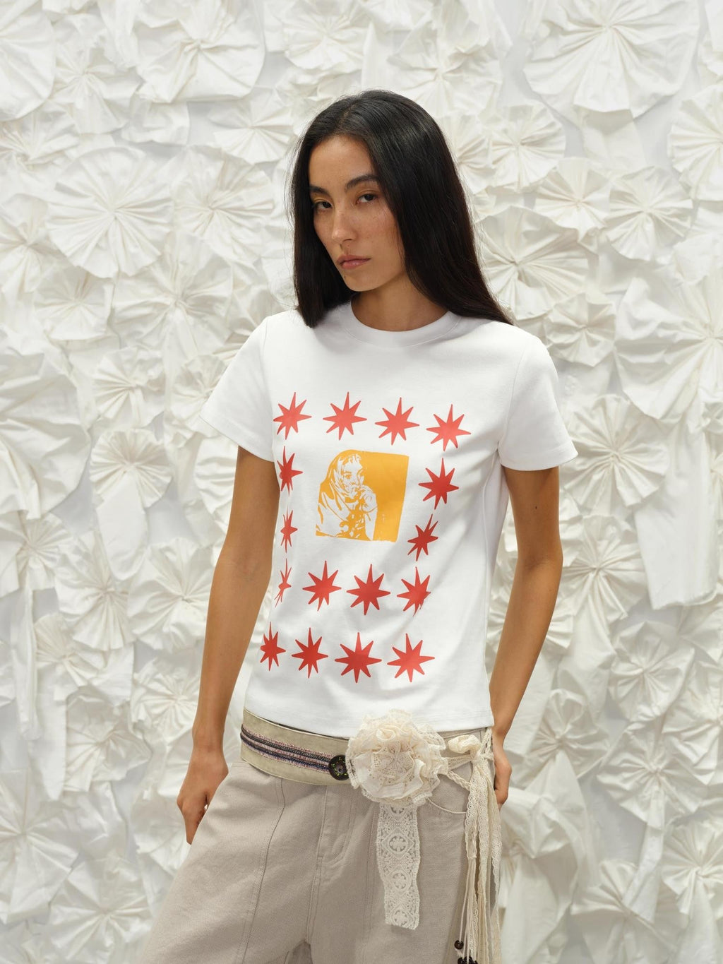 London Street Dotted Star Print Women's Cotton Spandex Slim T-shirts