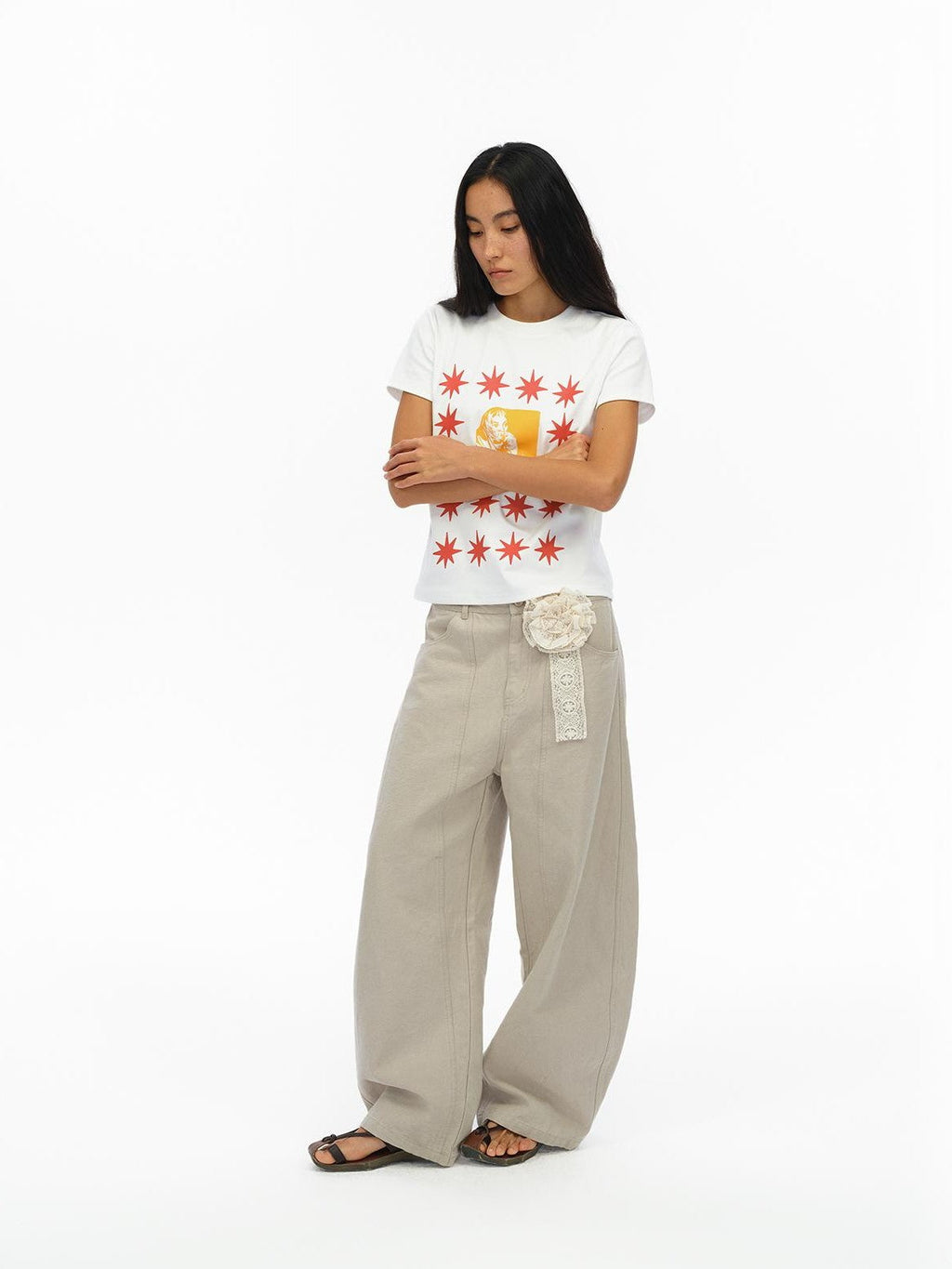 London Street Dotted Star Print Women's Cotton Spandex Slim T-shirts