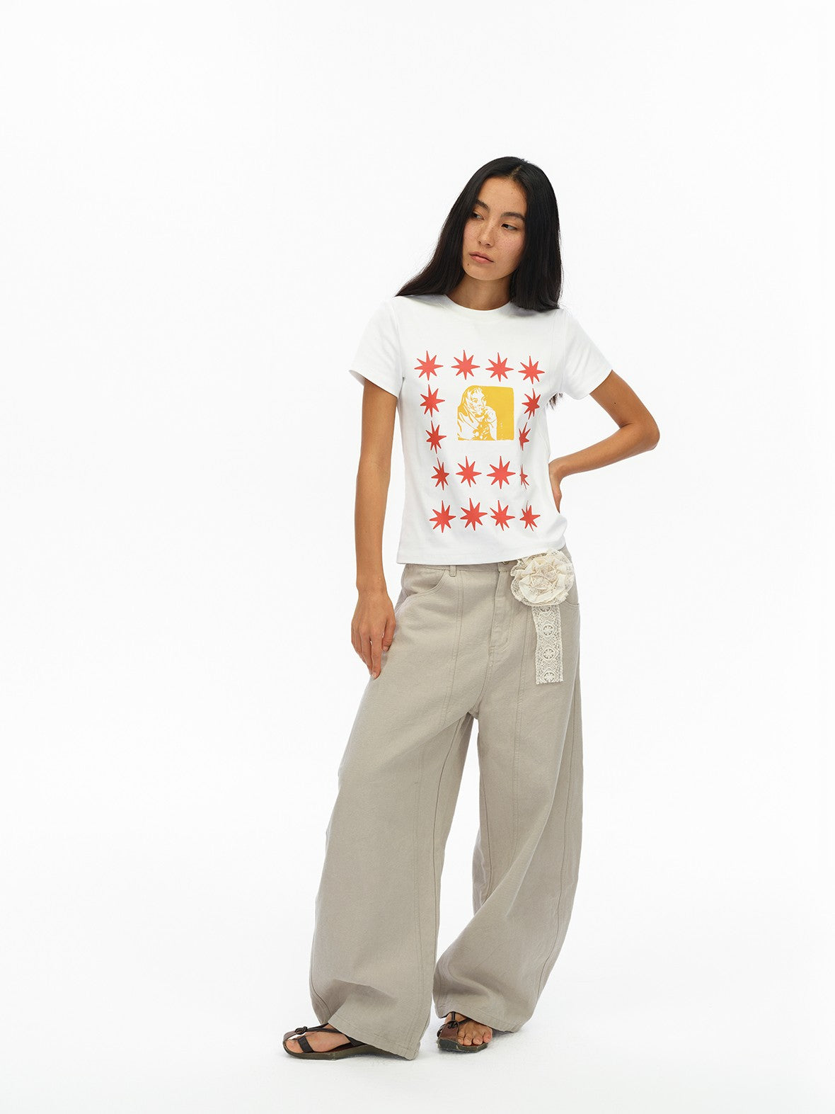 London Street Dotted Star Print Women's Cotton Spandex Slim T-shirts