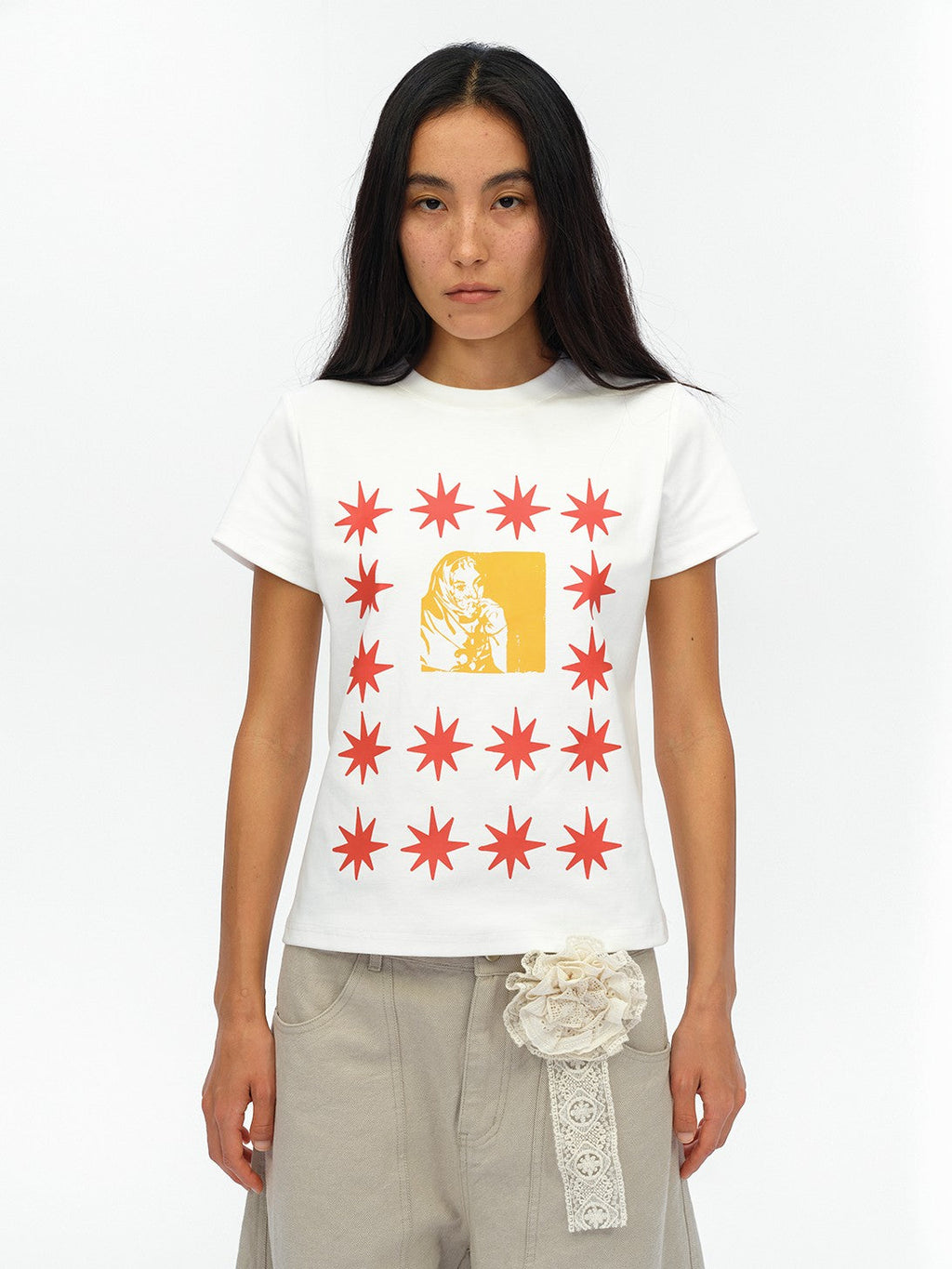 London Street Dotted Star Print Women's Cotton Spandex Slim T-shirts