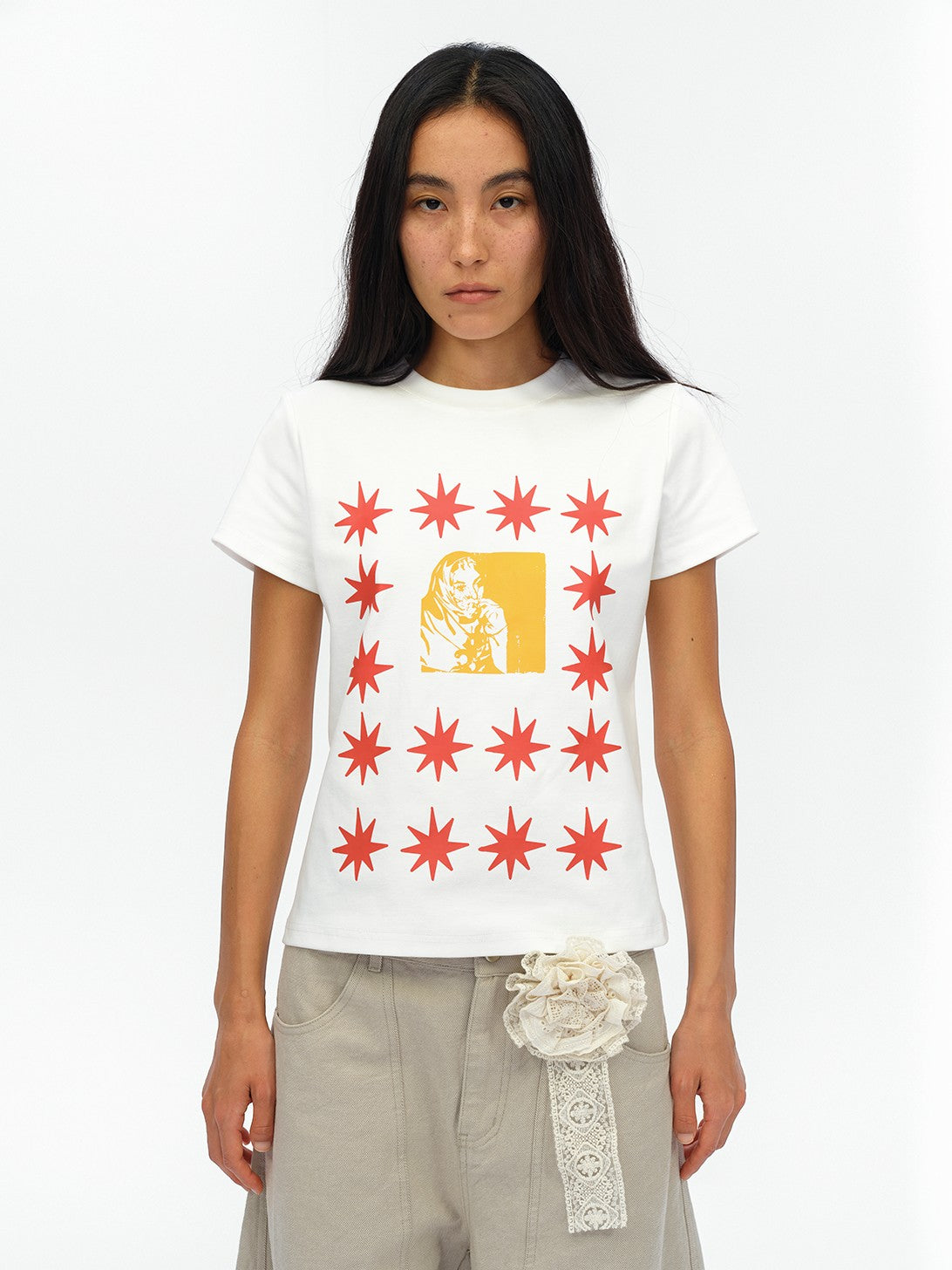 London Street Dotted Star Print Women's Cotton Spandex Slim T-shirts