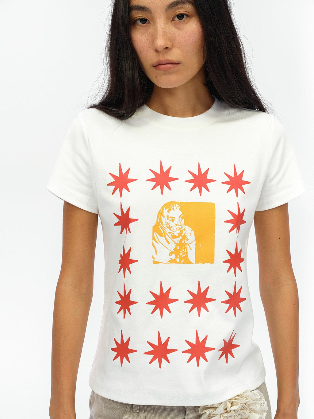 London Street Dotted Star Print Women's Cotton Spandex Slim T-shirts
