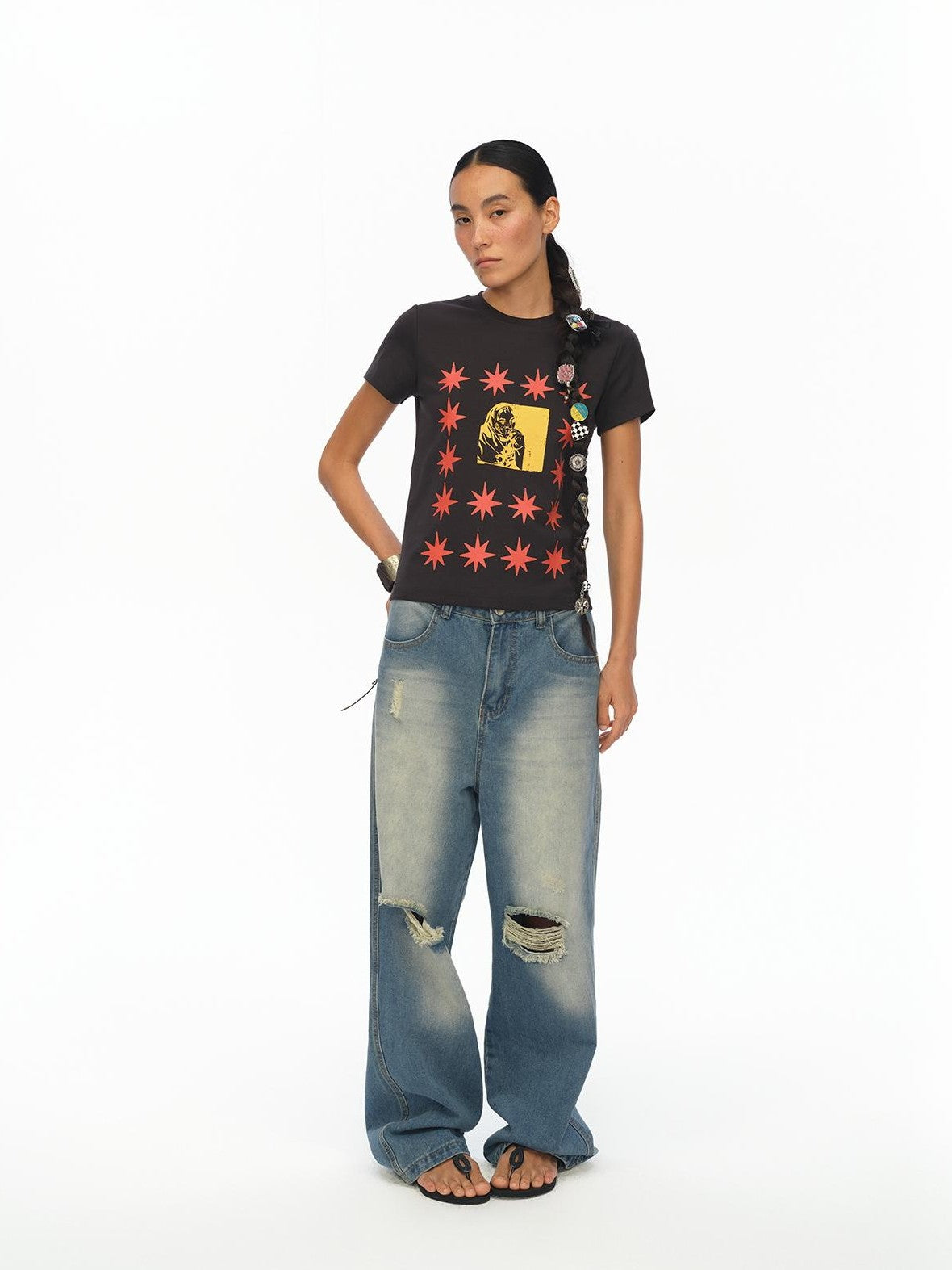 London Street Dotted Star Print Women's Cotton Spandex Slim T-shirts