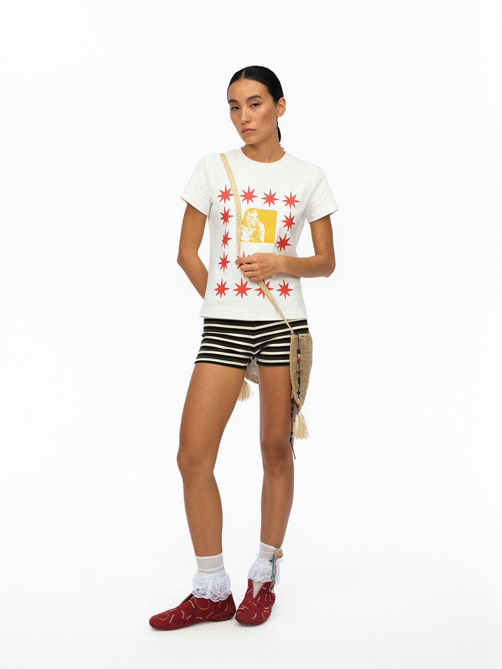 London Street Dotted Star Print Women's Cotton Spandex Slim T-shirts