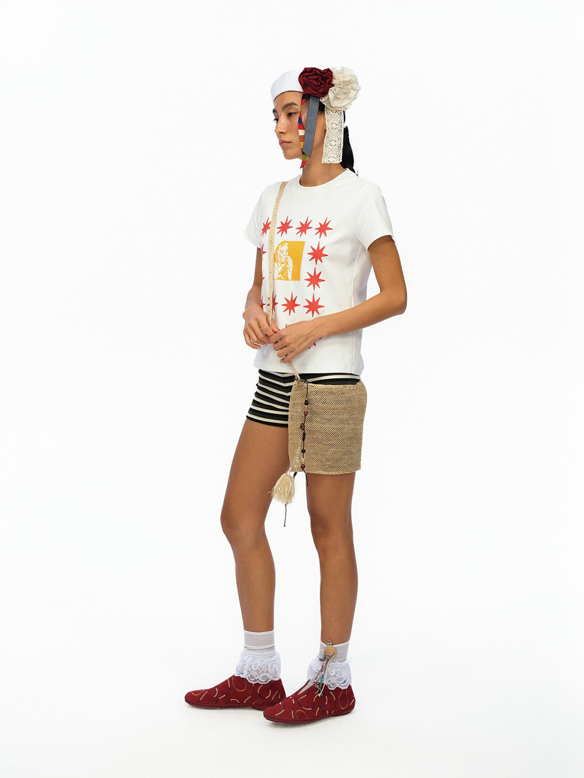 London Street Dotted Star Print Women's Cotton Spandex Slim T-shirts