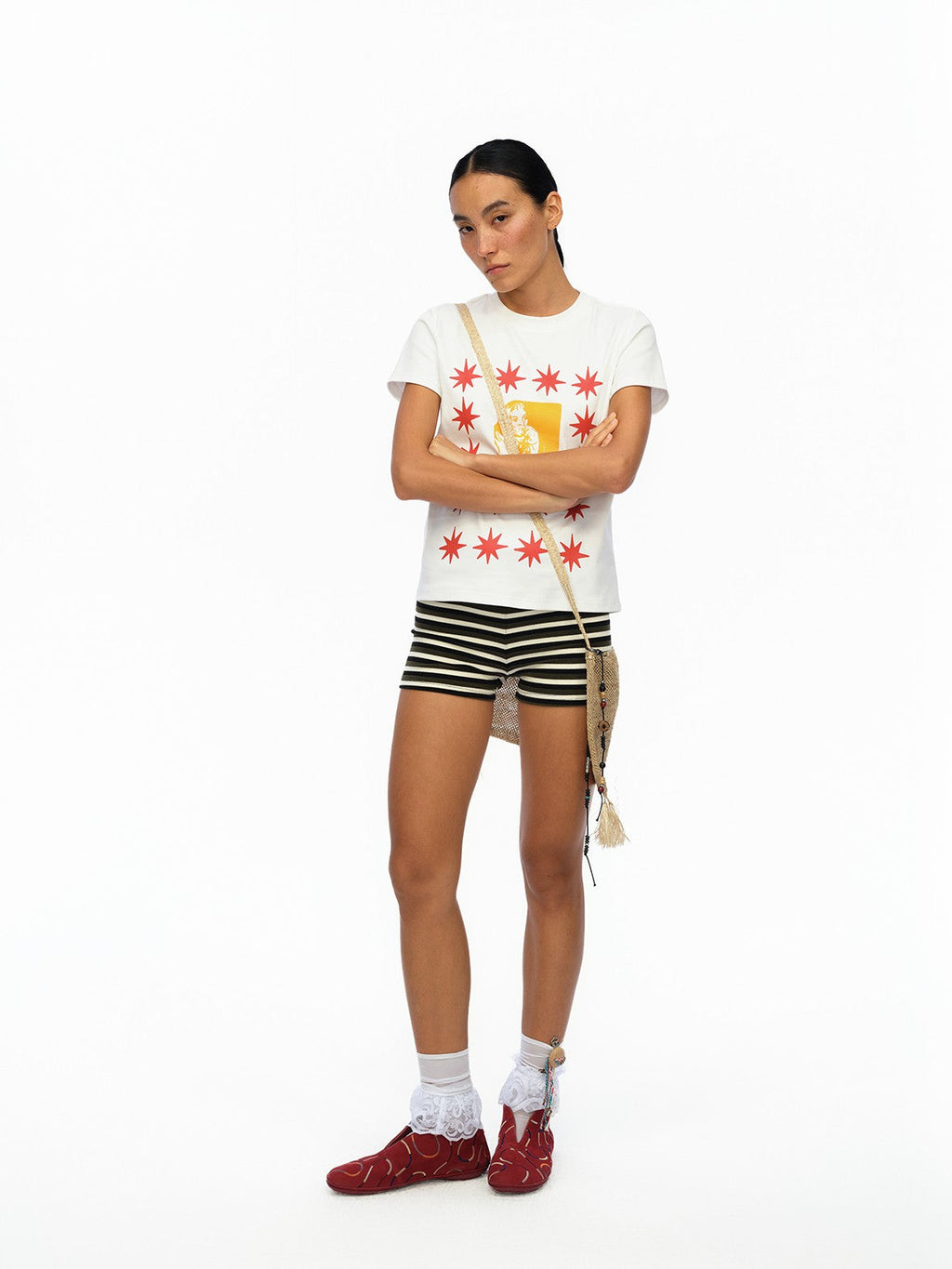 London Street Dotted Star Print Women's Cotton Spandex Slim T-shirts