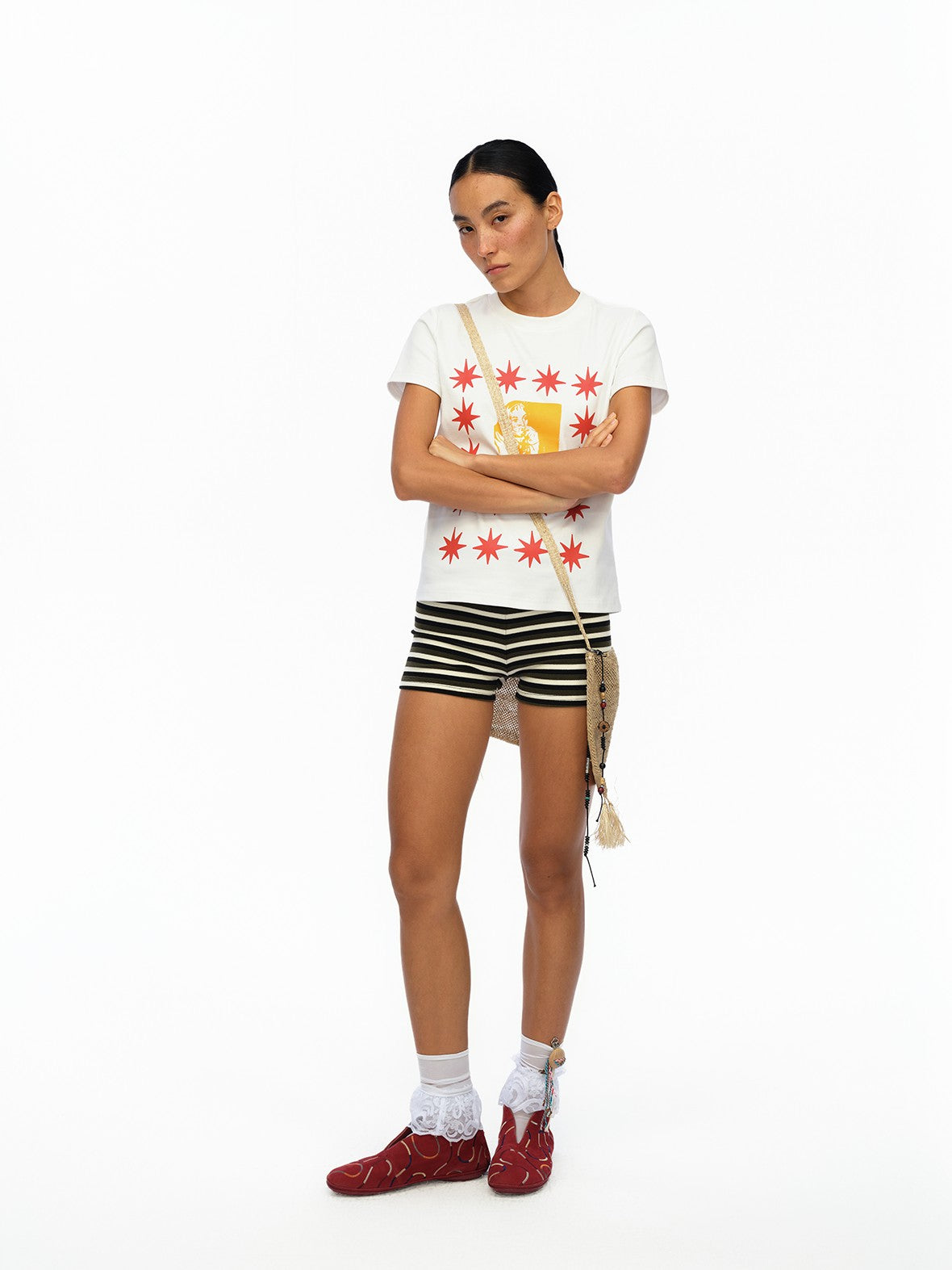London Street Dotted Star Print Women's Cotton Spandex Slim T-shirts