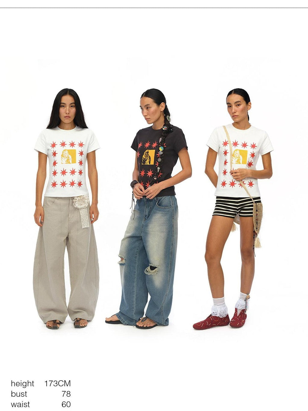 London Street Dotted Star Print Women's Cotton Spandex Slim T-shirts