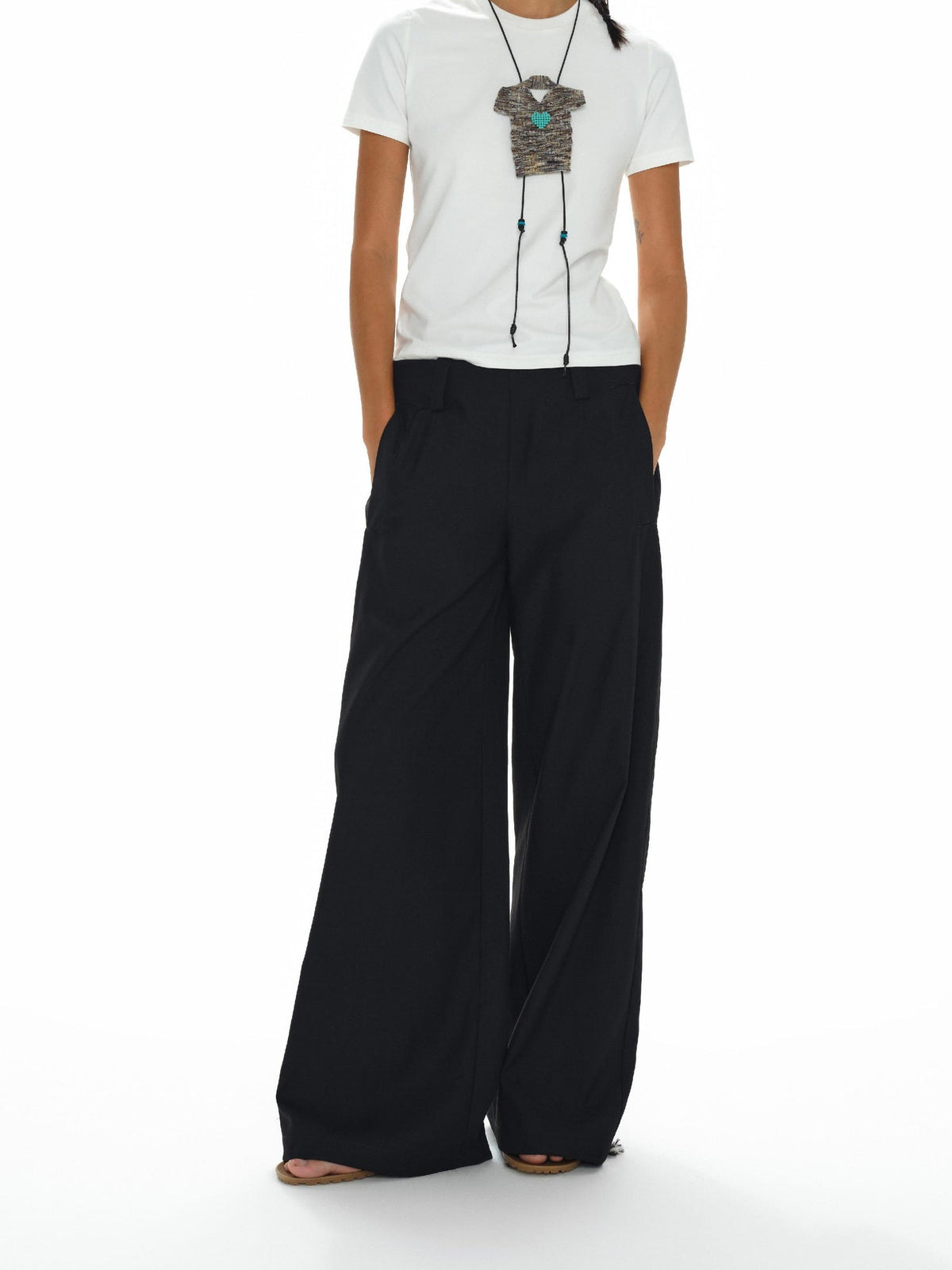 Low Waist Wide Leg Trousers In Black Charcoal