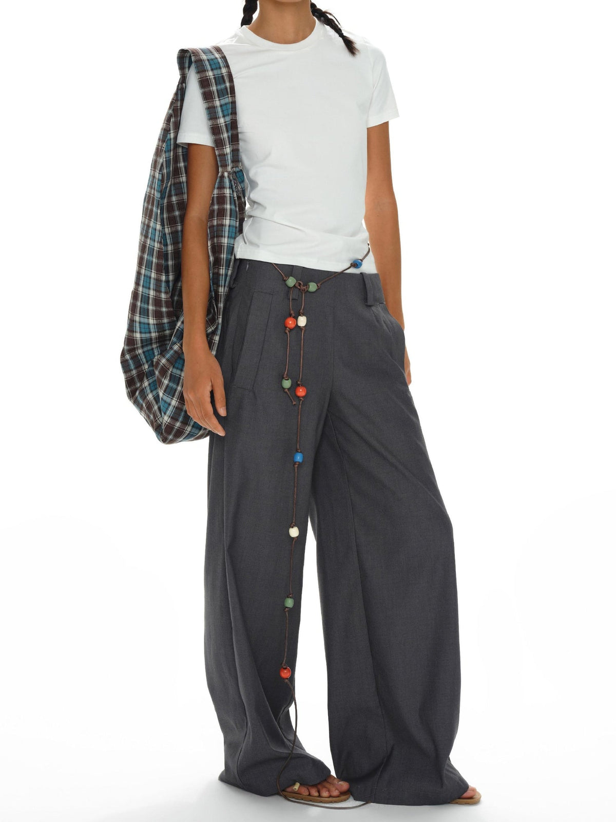 Low Waist Wide Leg Trousers In Black Charcoal