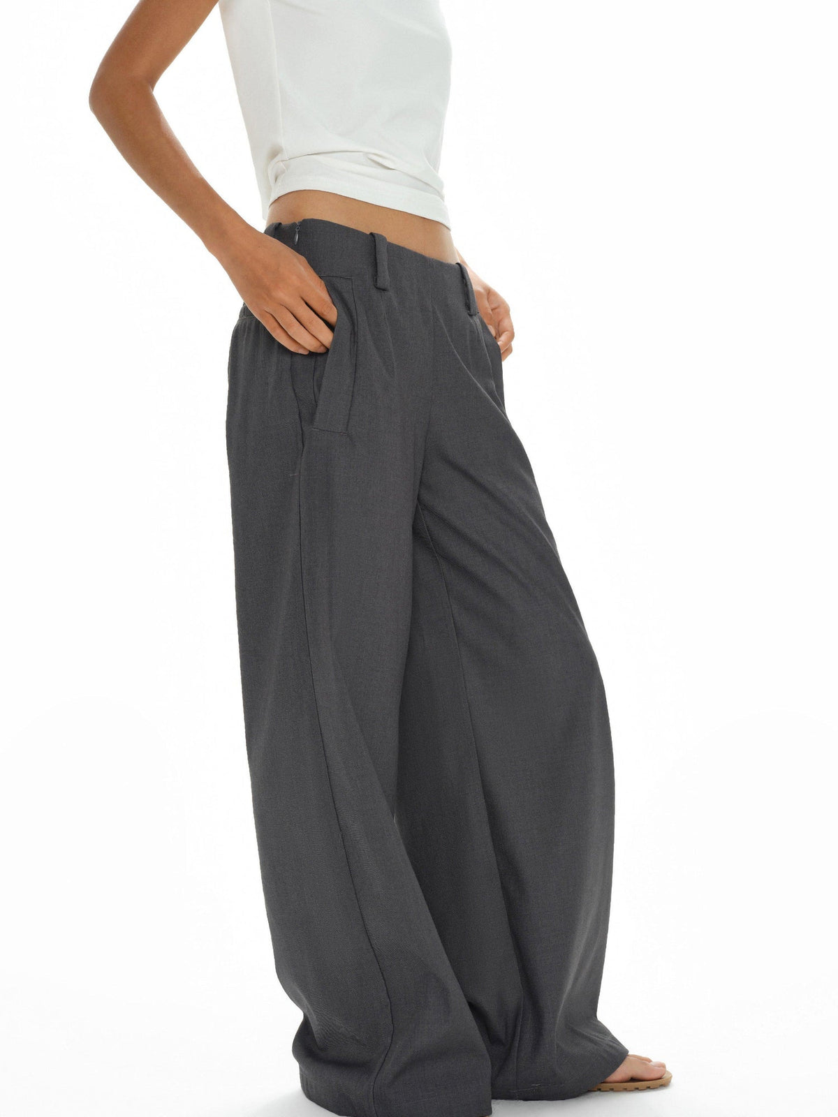 Low Waist Wide Leg Trousers In Black Charcoal