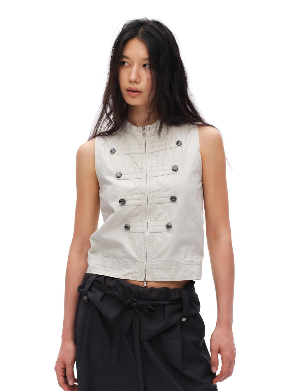 Napoleon Double Breasted Medal Distressed Stand Collar Women's Cotton Vests