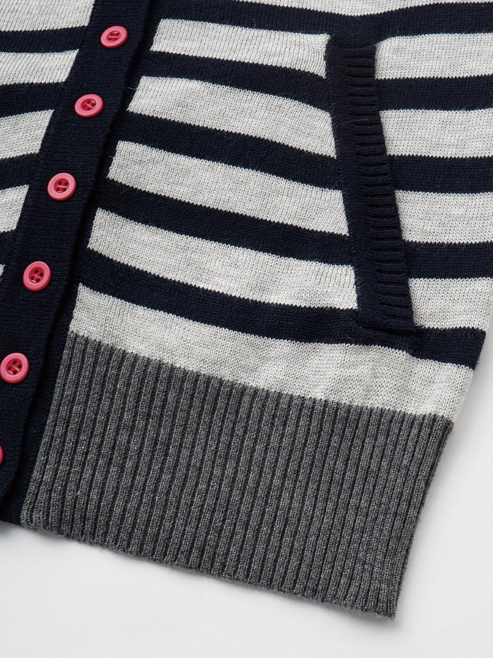 Navy Stripe Hooded Colorblock Retro Knit Women'S Cotton Button-Up Cardigans