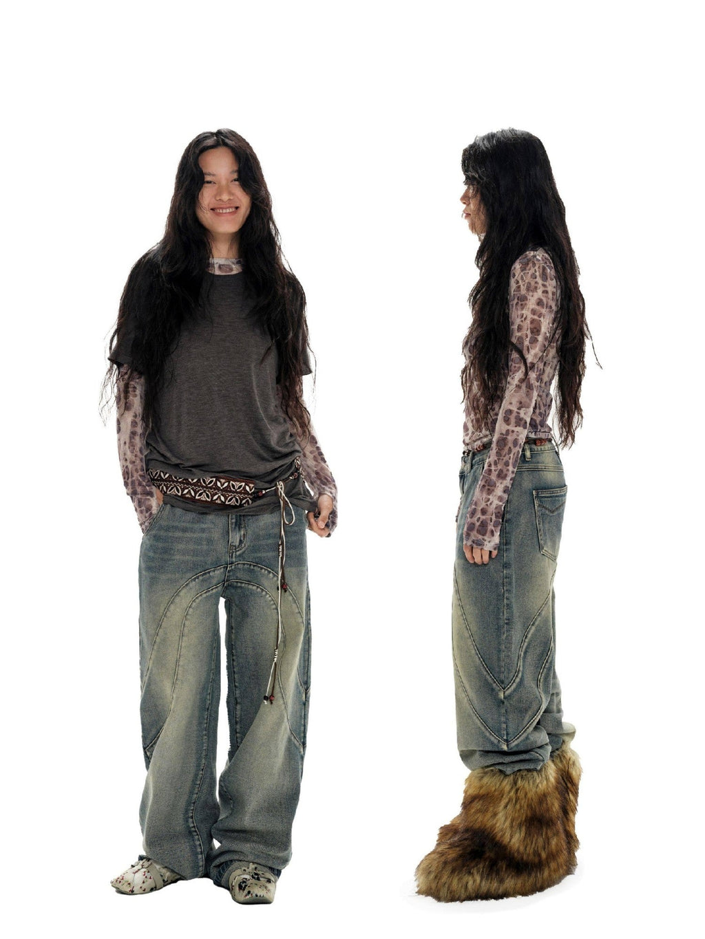 Ombre Leopard Print Vintage Long Sleeve Sheer Mesh Women'S Polyester Sheer Shirts