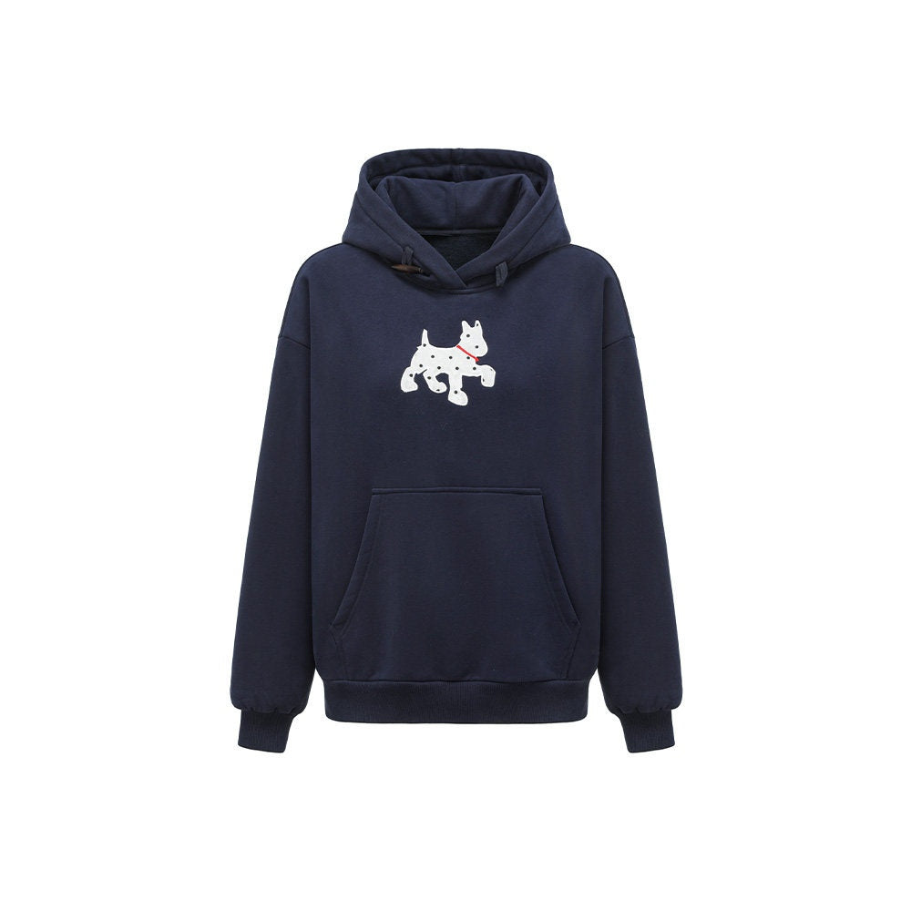 Organic Cotton Fleece Loose Fit Patch Detail Unisex Cartoon Dog Print Hoodies