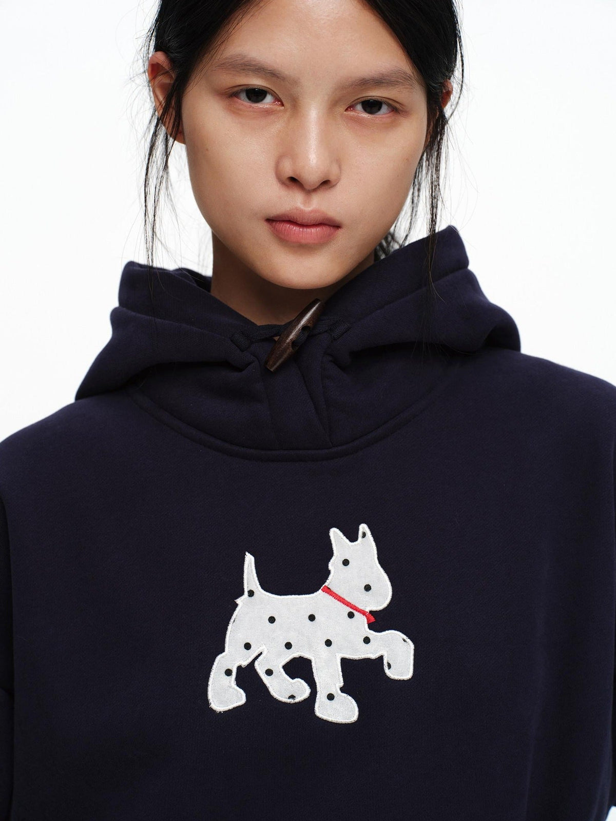 Organic Cotton Fleece Loose Fit Patch Detail Unisex Cartoon Dog Print Hoodies