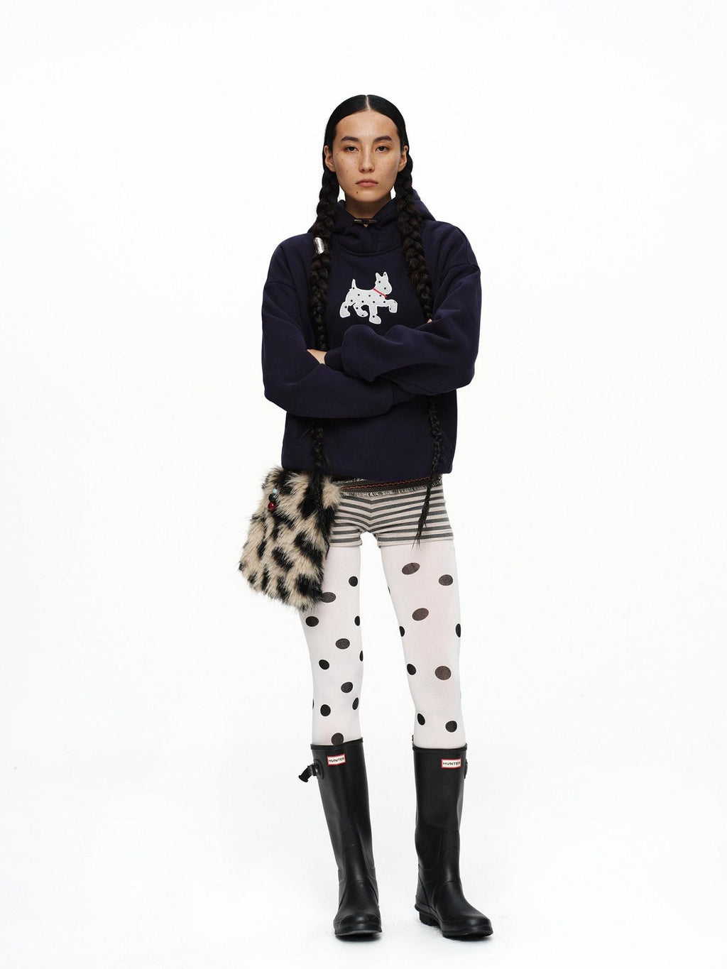 Organic Cotton Fleece Loose Fit Patch Detail Unisex Cartoon Dog Print Hoodies
